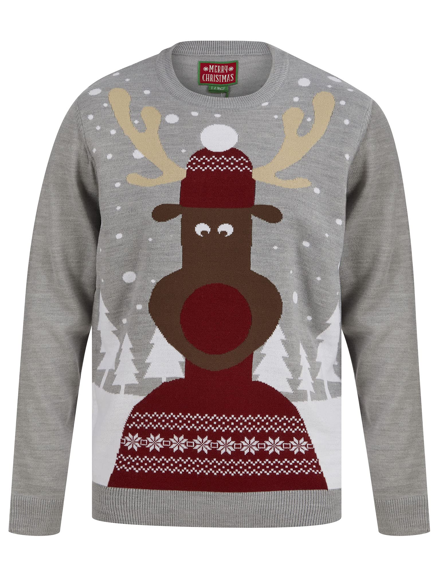 Tokyo Laundry Men's Snow Sceene Rudolph Motif Novelty Christmas Jumper - Light Silver Marl - S