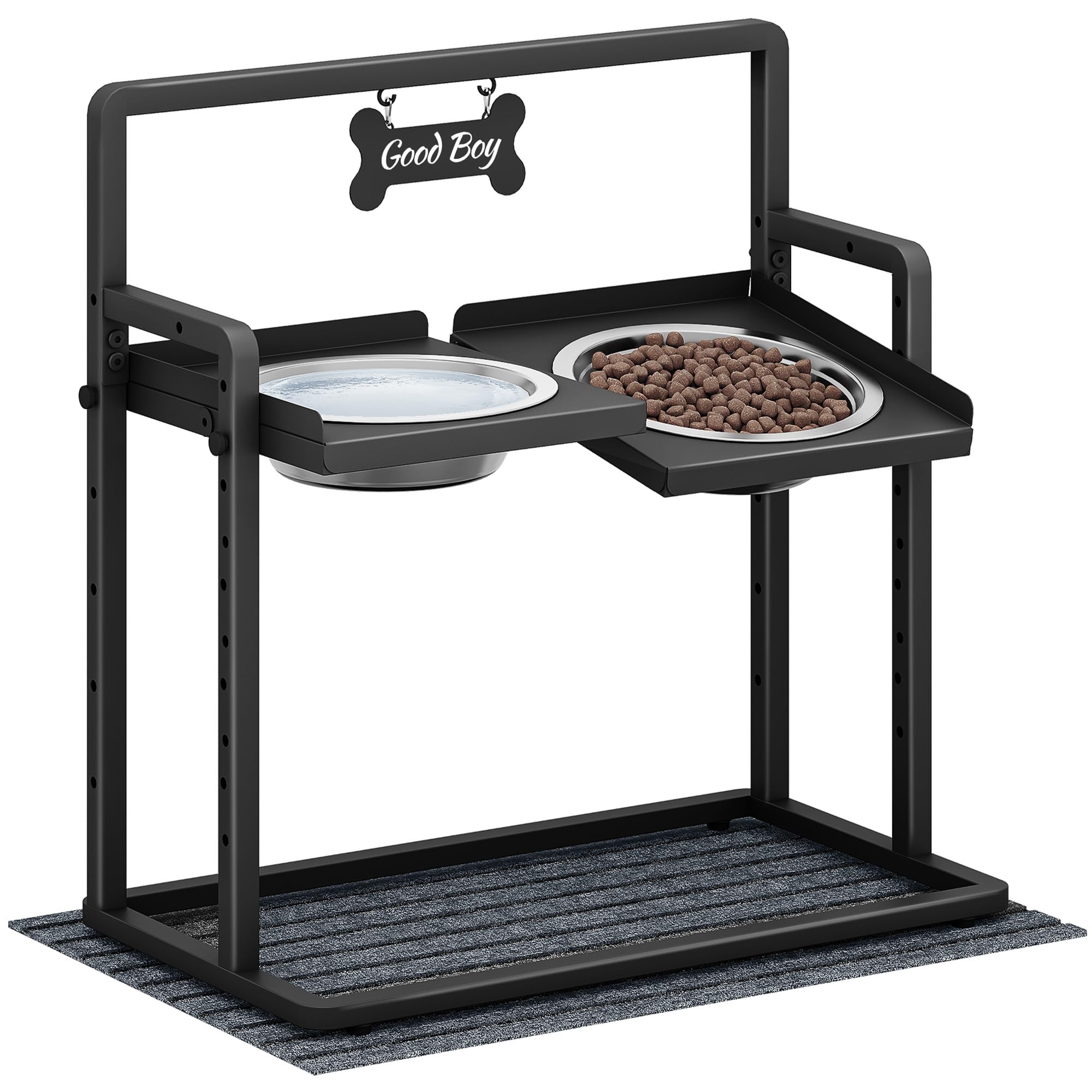 Hzuaneri Cuencos elevados para Perros, 6 tazones de Altura Ajustable con 2 Cuencos de Acero Inoxidable de 2000 ml, Comedero para Perros Grandes, Negro PB89099B