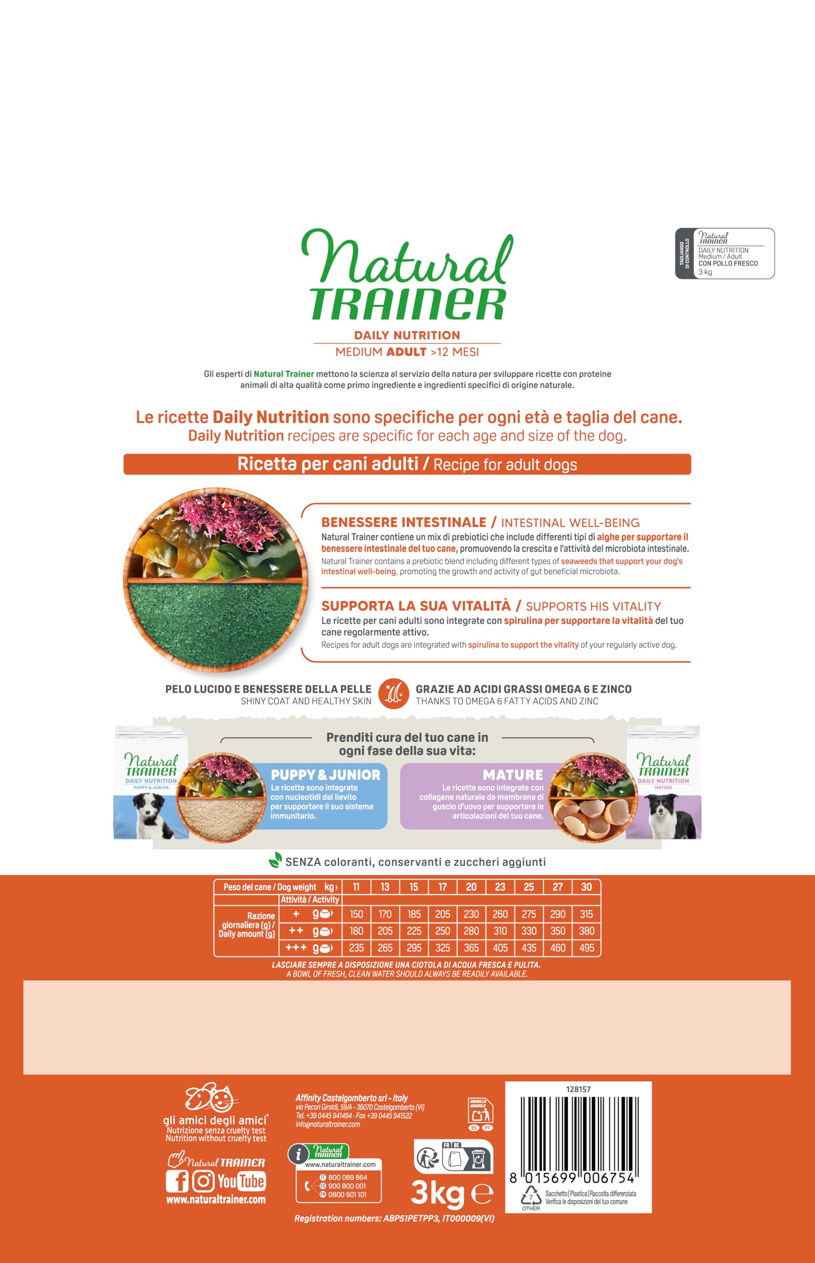 Trainer Natural Cibo per Cani Medium Adult, Pollo, 3 Kg