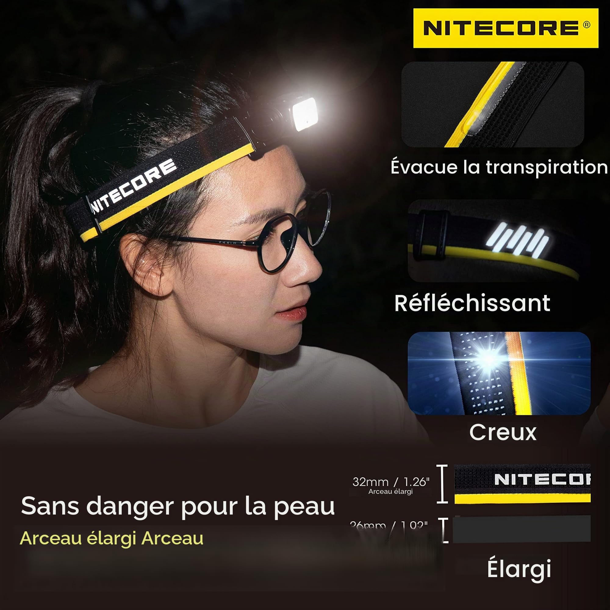 Nitecore NU43 Lampe frontale légère 1400 lumens avec batterie 3400 mAh rechargeable USB-C
