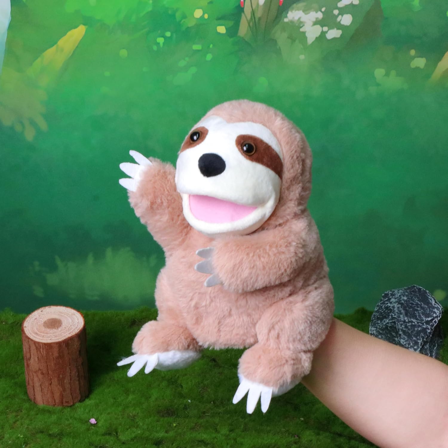 Easfan Sloth Hand Puppet with Movable Mouth Interactive Storytelling Cute Soft Plush Toy Creativity and Imagination Easter Christmas Birthday Gifts for Toddlers Kids,10’’