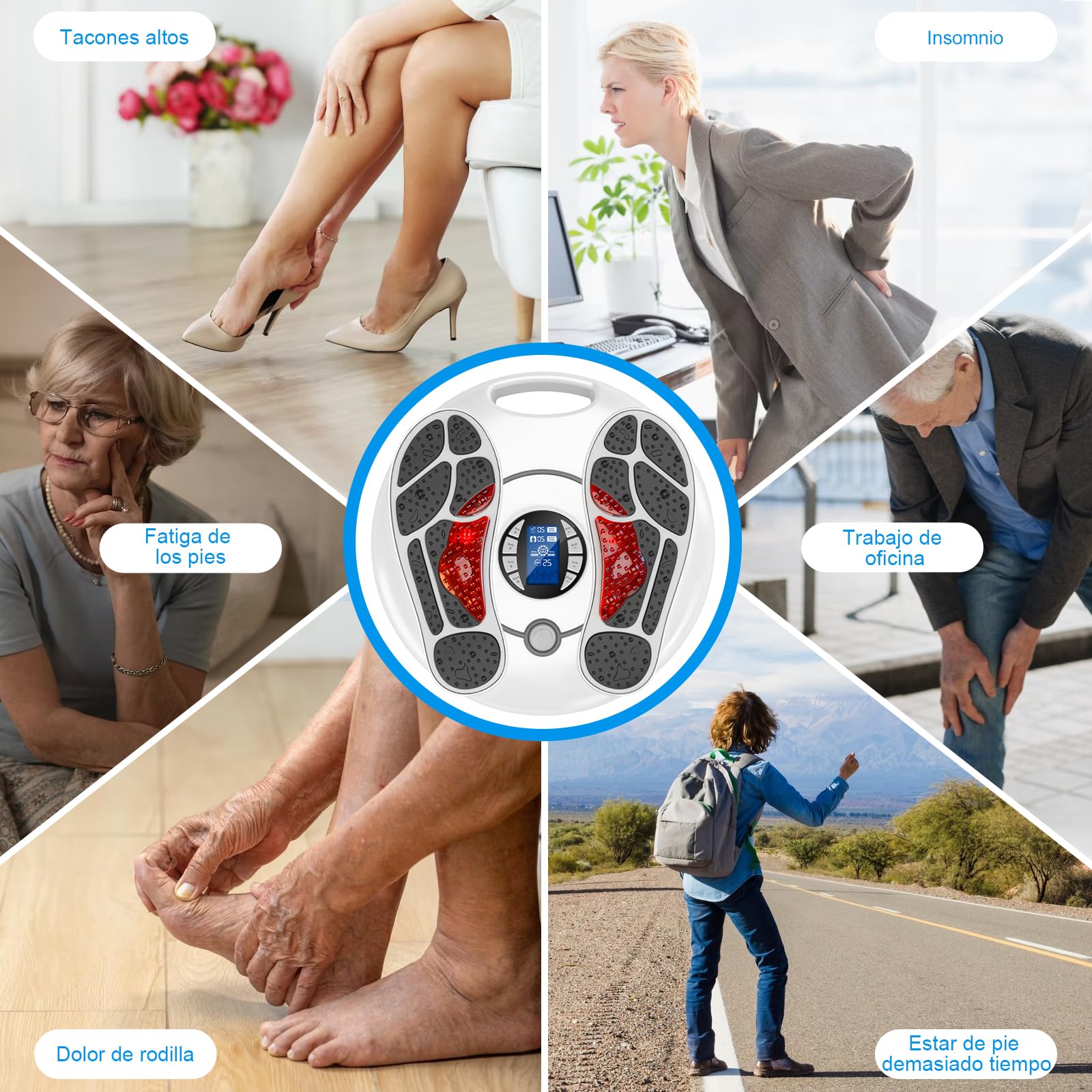 Auxoliev Medic estimulador de la circulación sanguínea para pies y piernas, masajeador de pies EMS - promueve la circulación sanguínea, masajeador de pies eléctrico con 4 almohadillas de electrodos