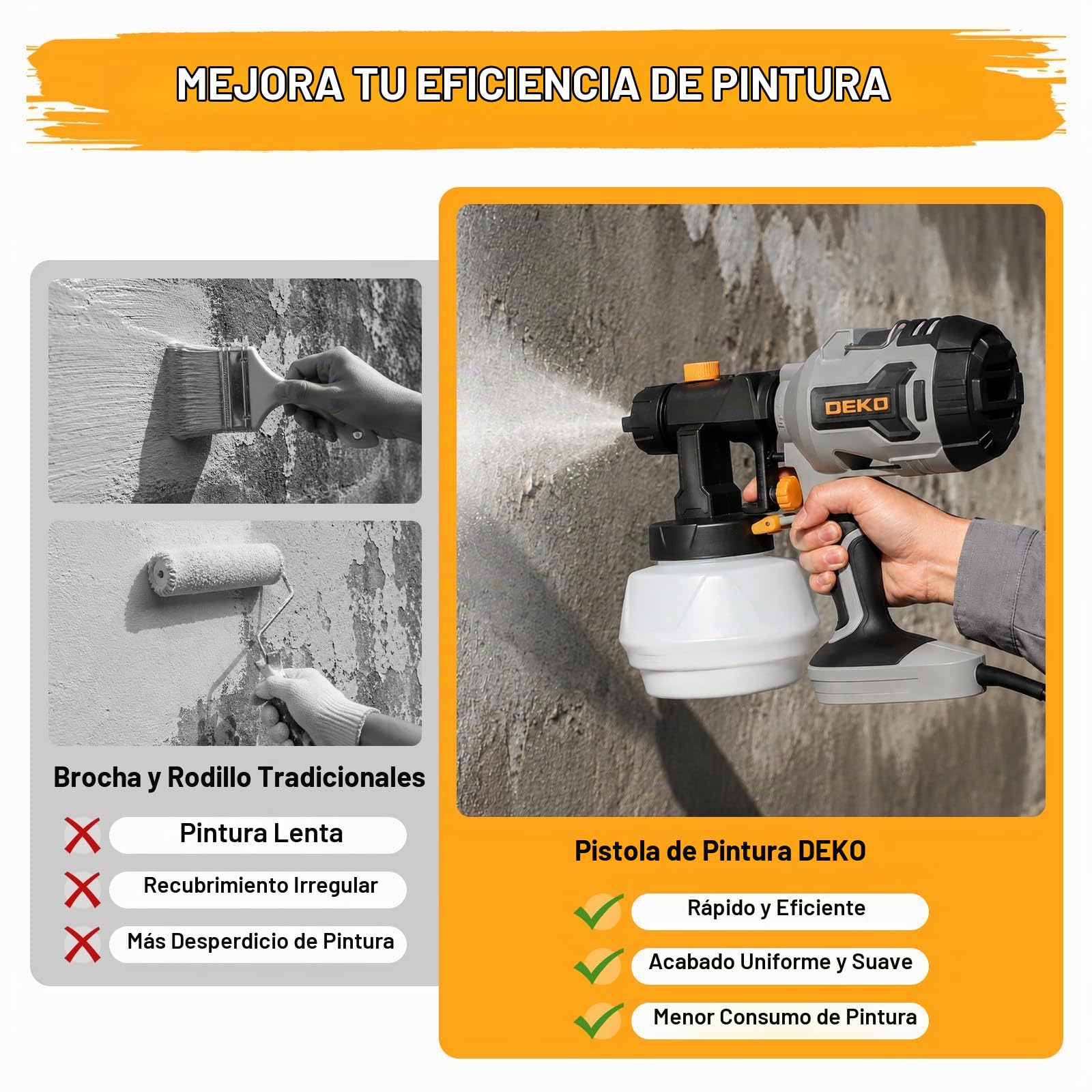 DEKO Pistola de Pintura Eléctrica de 550W, Depósito 1200ml, 4 Boquillas