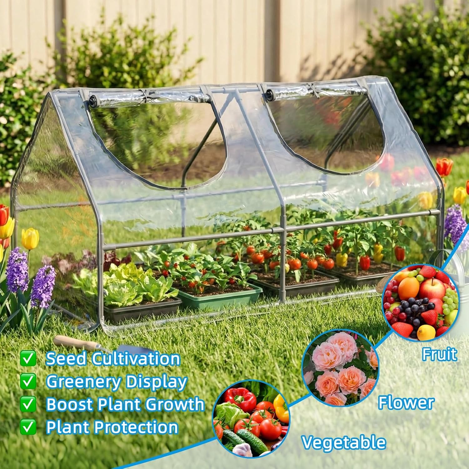 Portable Mini Greenhouse, 47"x24"x24" Greenhouses for Outdoors with PVC Cover and Dual Zipper Doors,Green House Cover for Raised Garden Bed,Garden Bed Cover for Plants Outdoor image 3