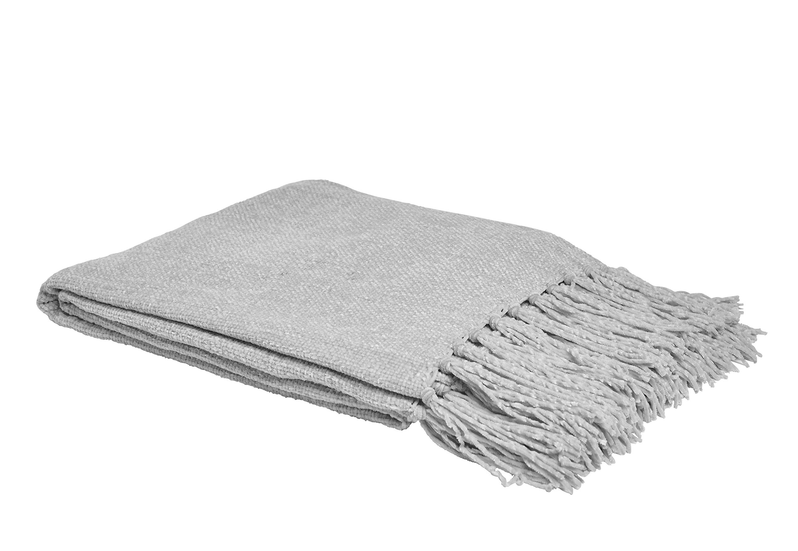 Couvre-lit en chenille Harman gris 127x152 cm avec franges pour canapé et lit