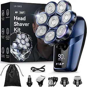 8D Head Shavers for Bald Men, Bazivve Upgraded Men's Rotary Shaver with Nose Hair Trimmer, Waterproof Electric Razor Grooming Kit with LED Display, Cordless, Portable