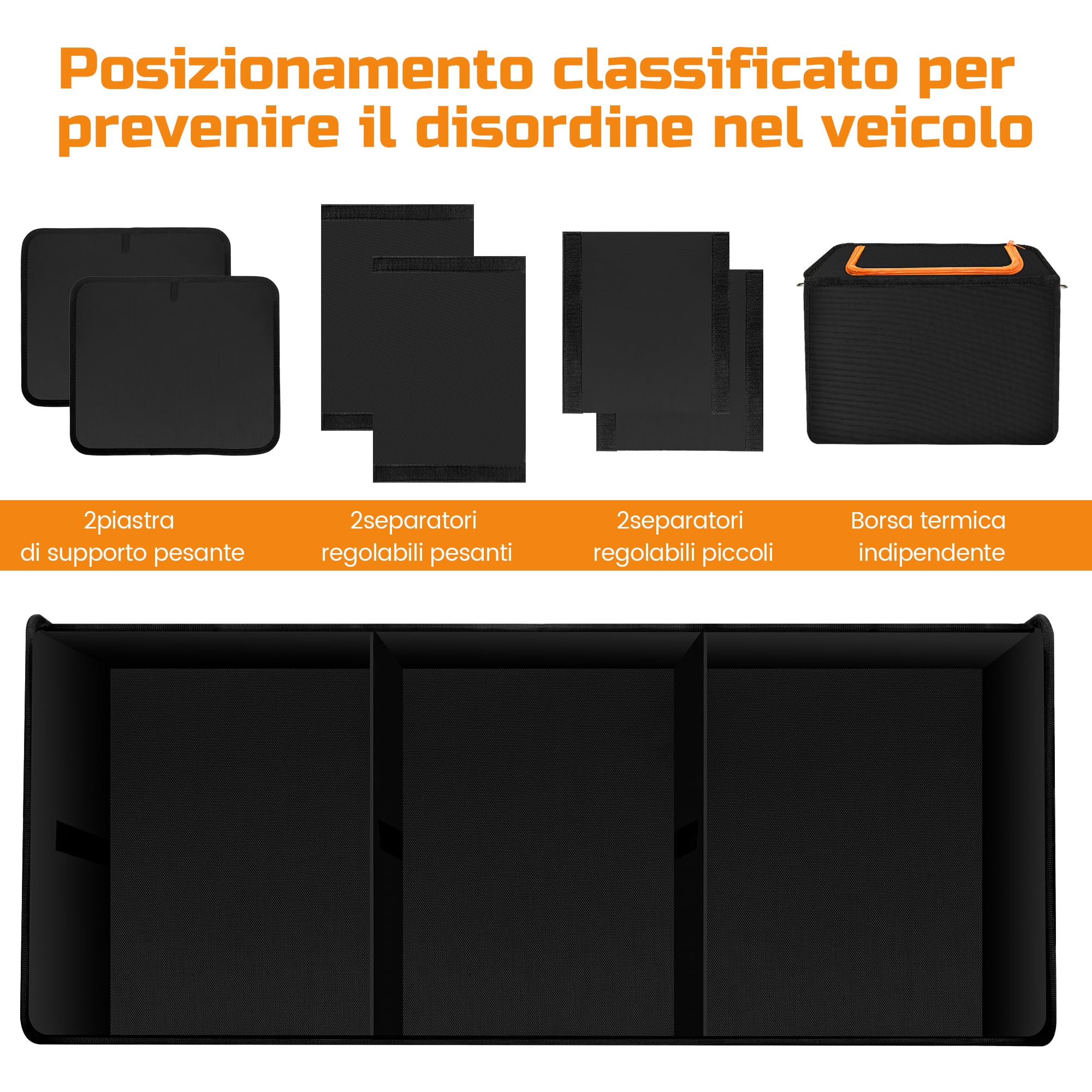 Einesin Molto grande da 88L Organizer Bagagliaio Auto Pieghevole con 22L Borsa termica, Organizer per Auto con 7 scomparti regolabili, Fondo Antiscivolo, Coperchio Pieghevole