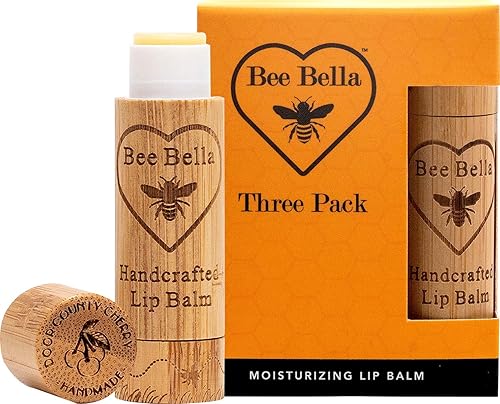 Miniatura 3 de Bee Bella Bálsamo labial, cereza, paquete de 3  Cuidado de labios hidratante, 100% natural, cera de abeja orgánica original con vitamina E, hecho a