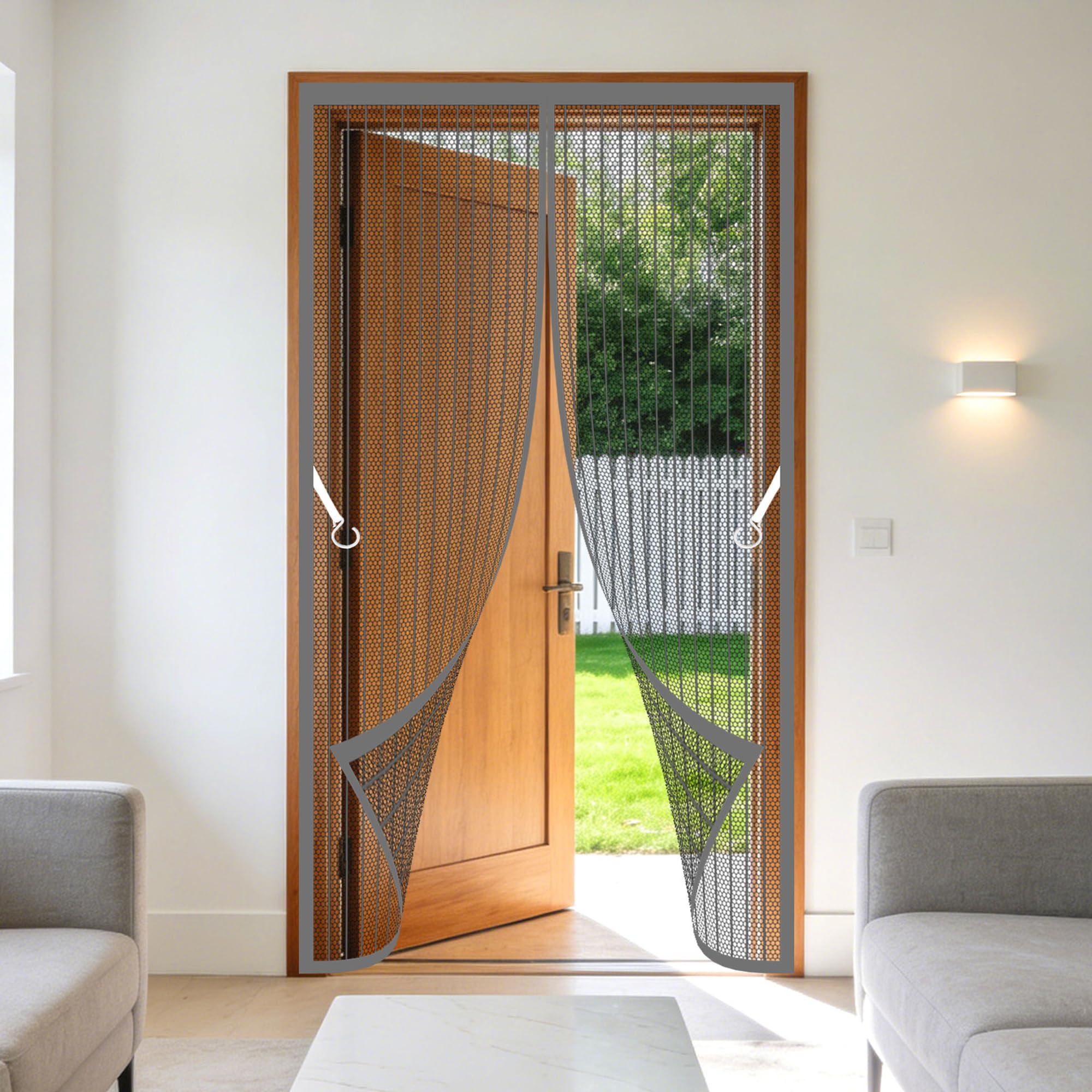 Magnetic Fly Screen 80 x 195 cm Automatically Closes Fly Screen Curtain Keep Bugs Out Lets Fresh Air in Suitable for Patio Room Balcony Bedroom, Grey
