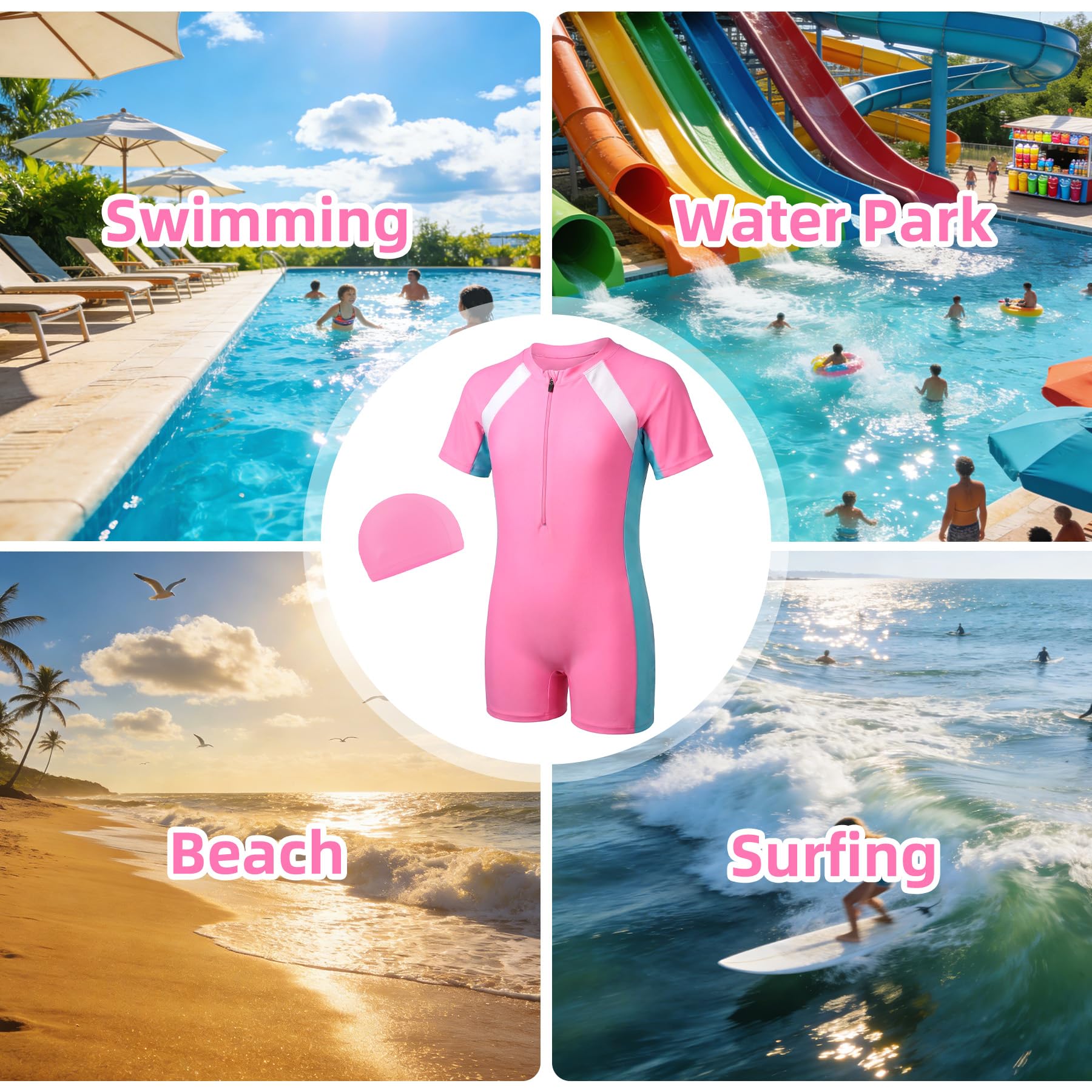 Costume Piscina Bambini Maniche Corte Costume Intero, 4-12 Anni | Costume da Bagno, Cuffia, Bambino Bambina Costumi da Bagno, Asciugatura Rapida, Cerniera, Estivo Spiaggia Surf Abbigliamento
