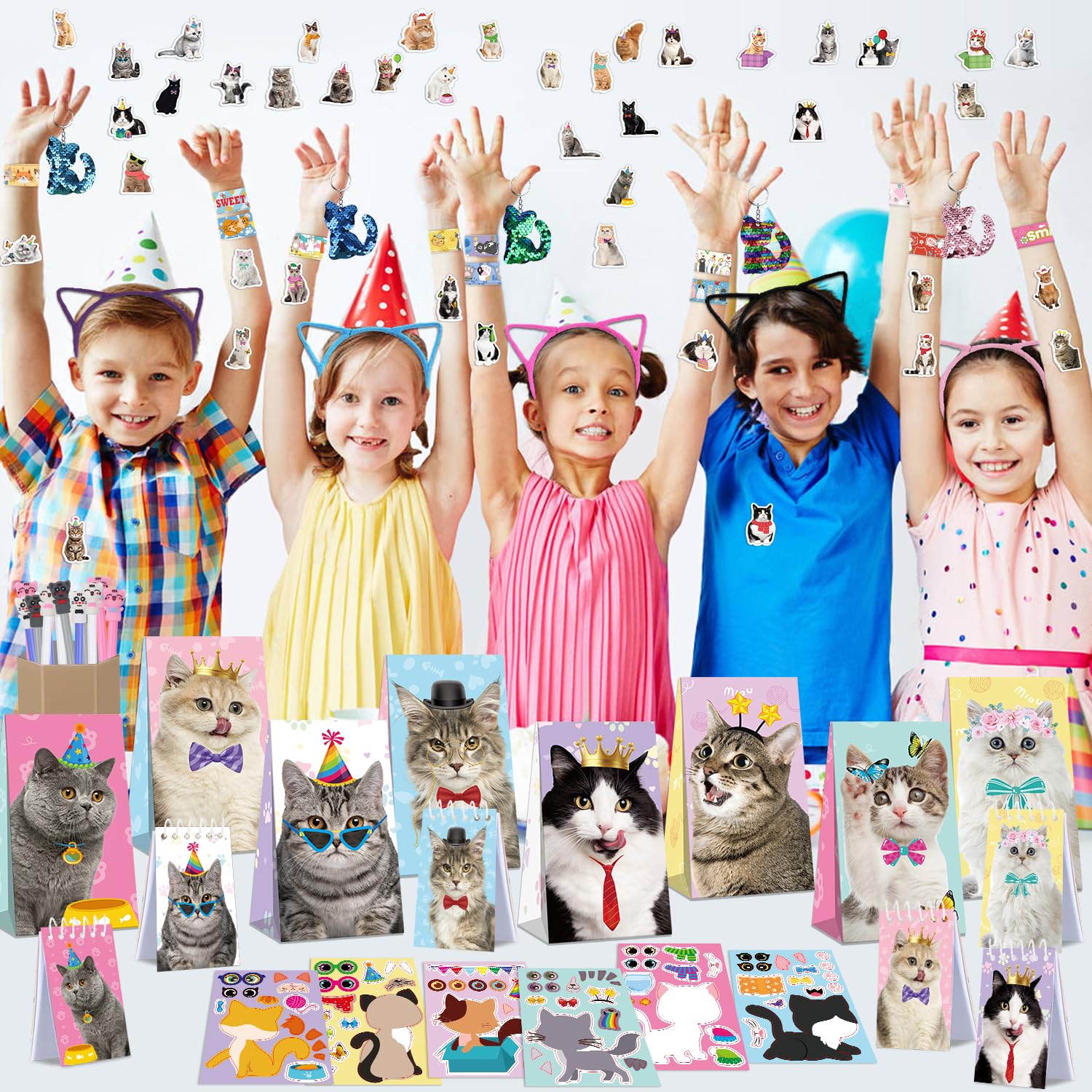 Yumcute 92 Pièces Sacs Cadeaux Anniversaire Enfant - Kit Soni Party Avec Porte-clés, Bracelets Slap Et Autocollants