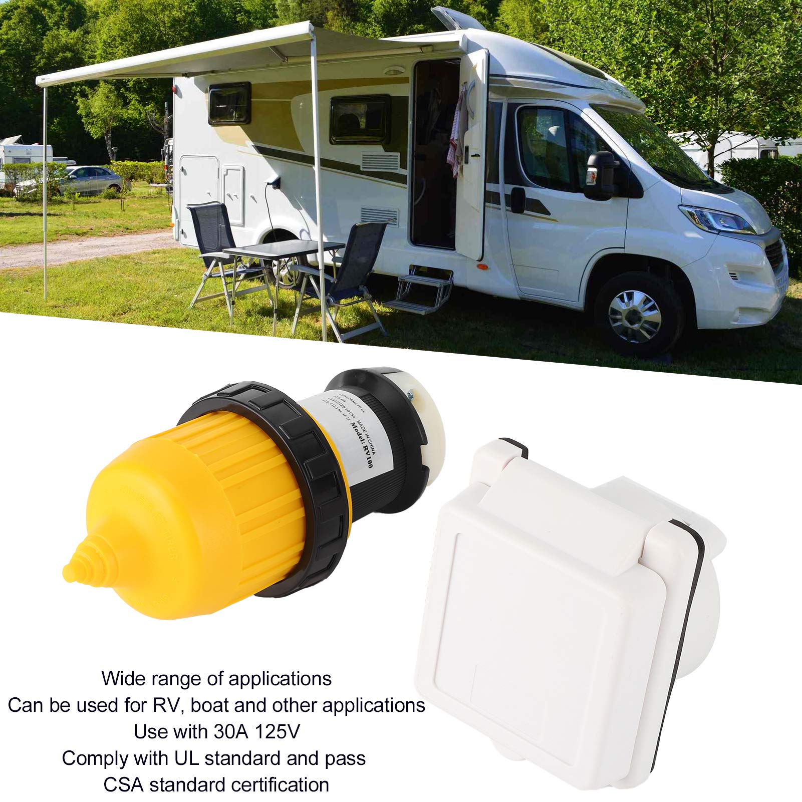 Akozon RV Power Inlet Kit, 3pz 30 AMP RV Power Inlet Set RV Cavo Terminale Connettore Lock Spina USA con Copertura Impermeabile per Barche RV