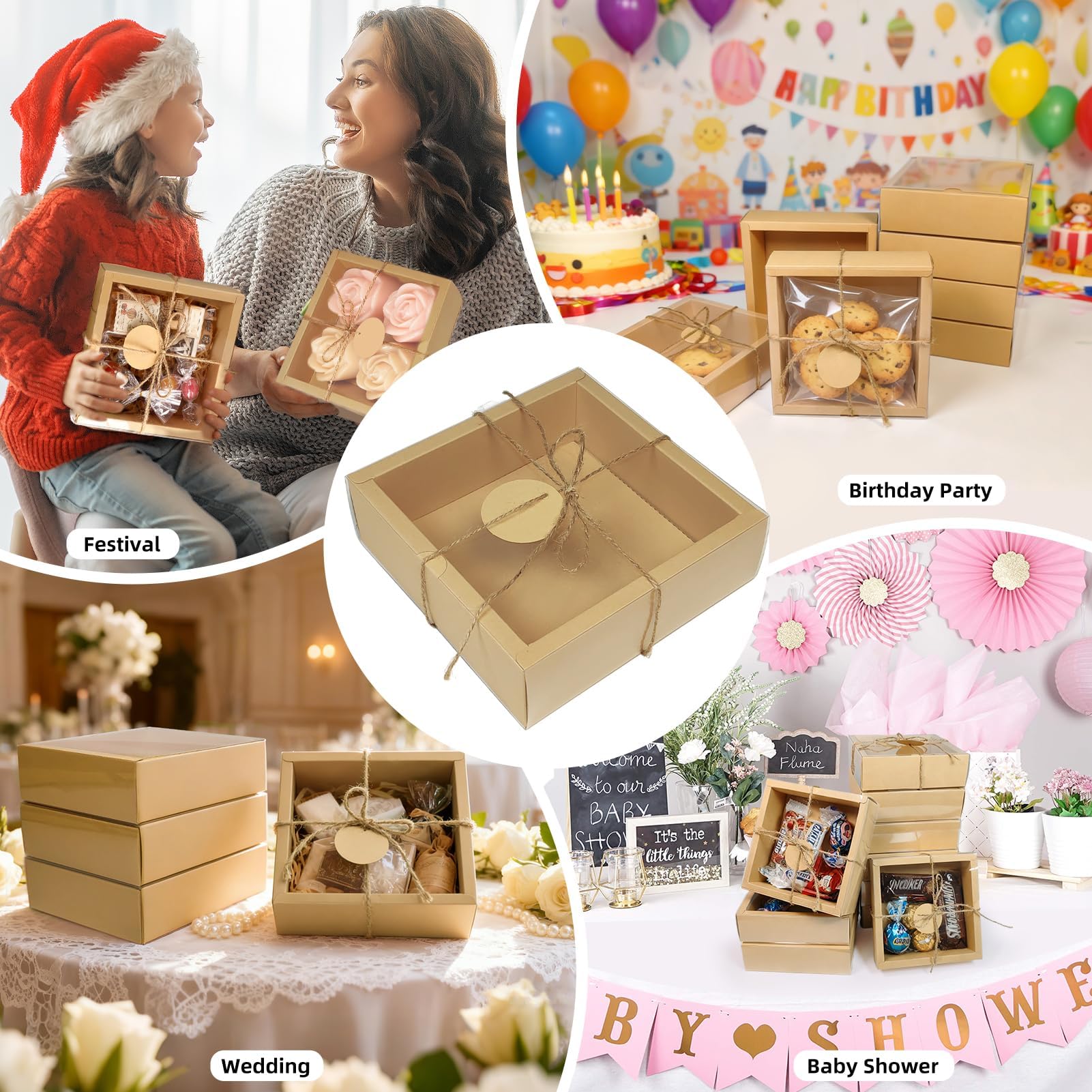 30 Kraftpapier-Karton-Boxen-Kits, Innenmaße 14 x 14 x 5 cm, hausgemachte Seifenbox mit Bast-Füllung, Blanko-Etiketten und Jute-Schnur, kleine Geschenkboxen für Schmuck, Süßigkeiten, Verpackungen
