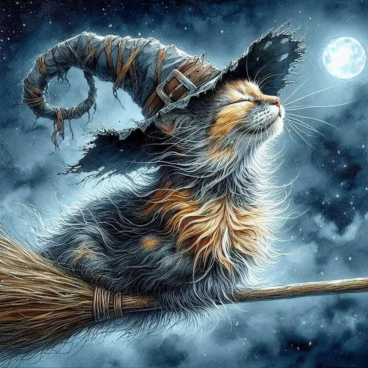 AIBOERL Magic Hat Cat Diamond Art Kits for Adults,Cat 5D Diamond Painting Kits for Adults Beginners,DIY Full Round Drill Diamond Dot Painting Gem Art Kits for Adult,Home Wall Decor 14x14Inch