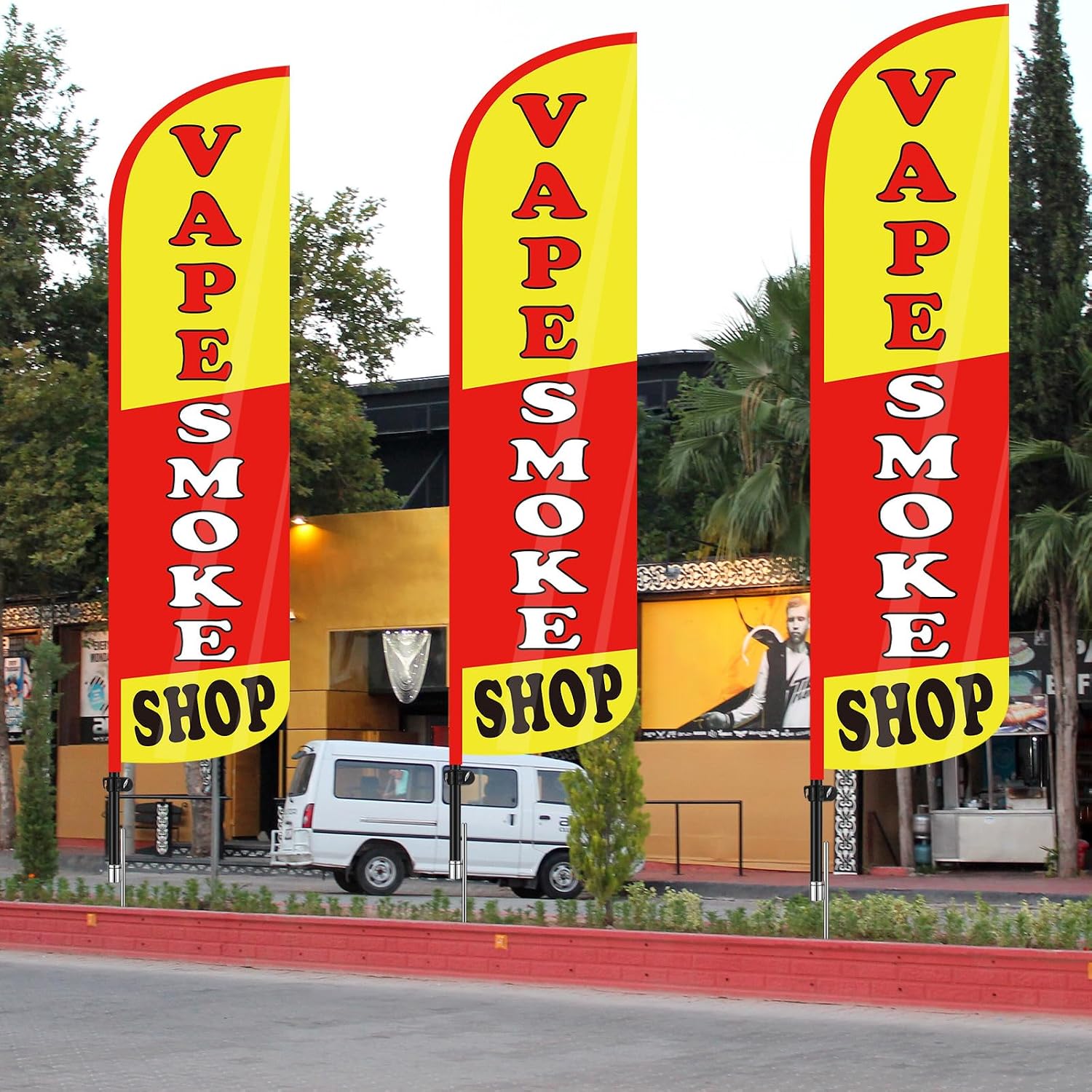 Hahafelt 2 Pack 15 Feet Smoke Shop Flags Feather Signs Smoke Shop Swooped Banners with Flag Pole Kit for Outside Outdoor Business Advertising Decoration