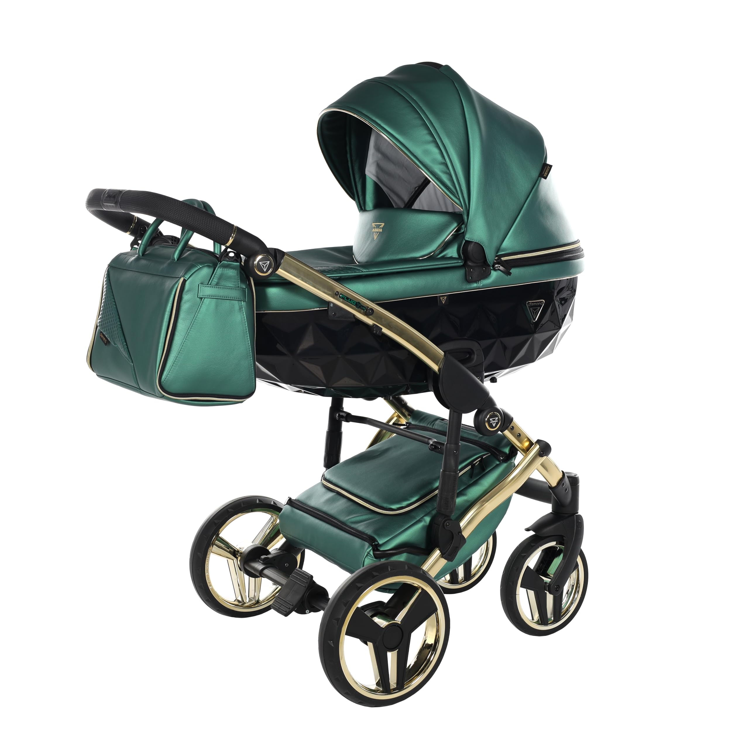 Junama Passeggino TRIO Diamond Fluo 02 Verde e Oro - 2in1 3in1 4in1 + ombrellino (3 in 1 con Seggiolino Auto)
