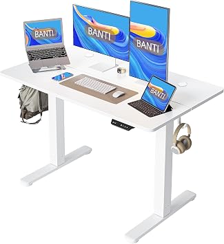 BANTI 40 Electric Standing Desk,Adjustable Height Stand Up Desk,Sit Stand Home Office Desk, White Top