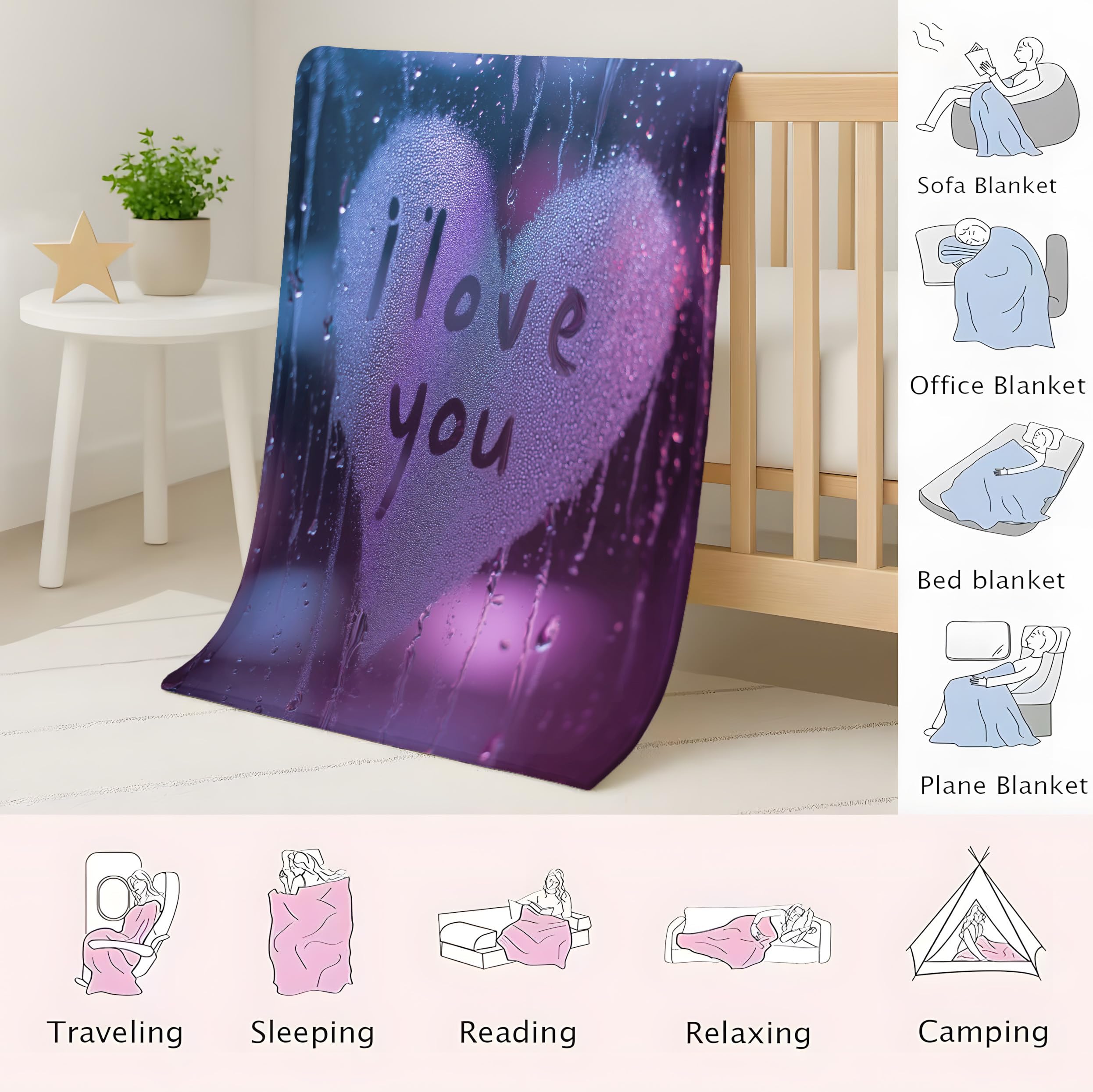 Generico Viola Coperta Peluche Soffice 200 x 240 - Mirtilli Coperta il letto - Morbida Neon Nebbia Amore Caldo da Divano Accogliente Fluffy Alta Qualità