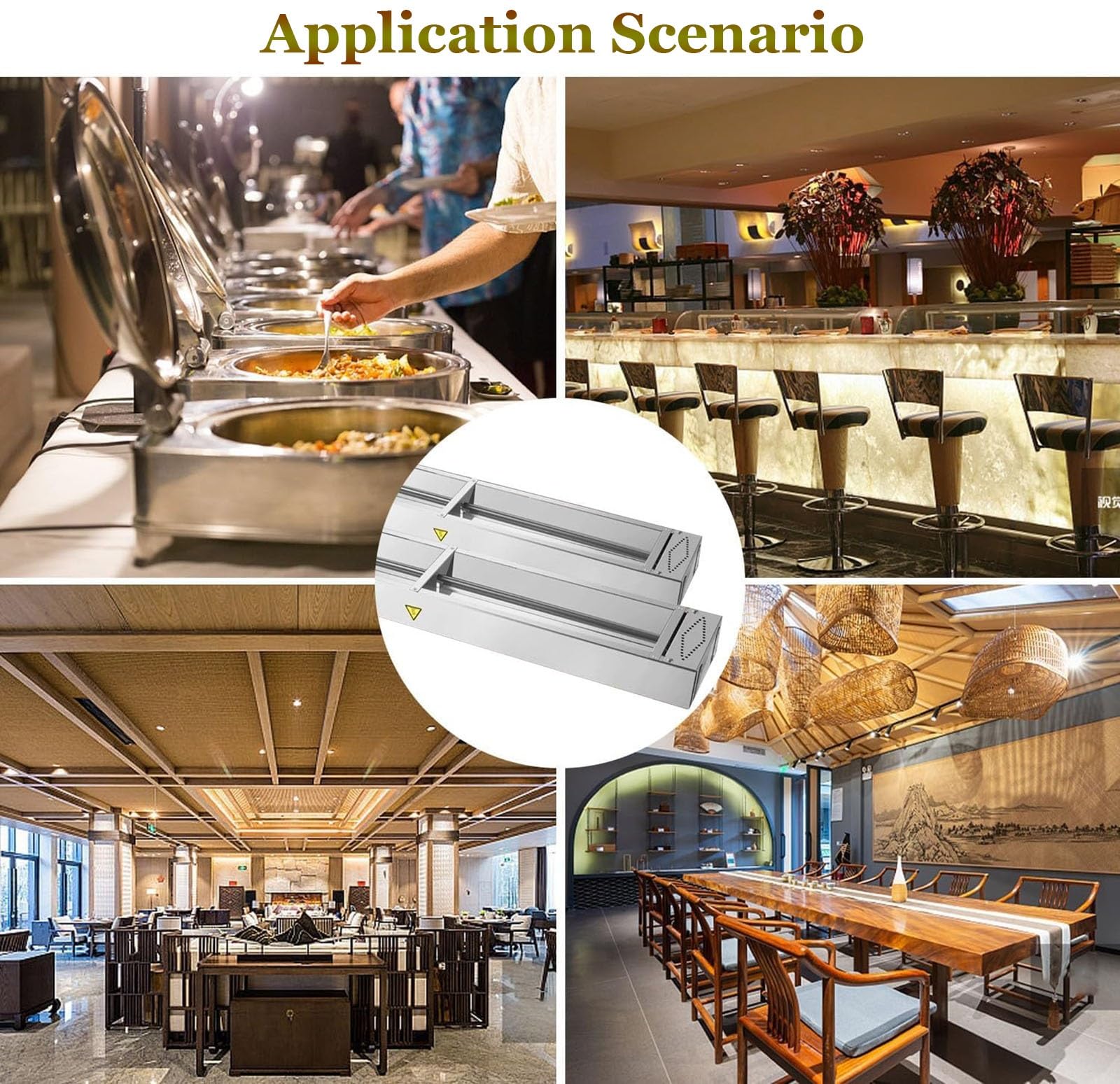 Lampada scaldavivande Commerciale, Lampada scaldavivande sospesa per Buffet, Catering, scaldavivande in Acciaio Inossidabile per Piatti, pietanze, Alimenti (35°C-85°C)(120x15x6.5CM)