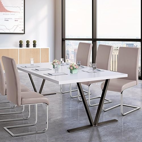 Miniatura 75 de Yaheetech Juego de 2 sillas de comedor modernas tapizadas de piel sintética con respaldo alto y patas metálicas cromadas para cocina, sala de estar,