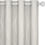 Deconovo Blackout Rideaux - Silver Wave Dots Print, Thermal Insulated, Réduction du bruit, Protection des données & Salon (52W x 45L De pouce, gris/argent, 2 Panneaux)