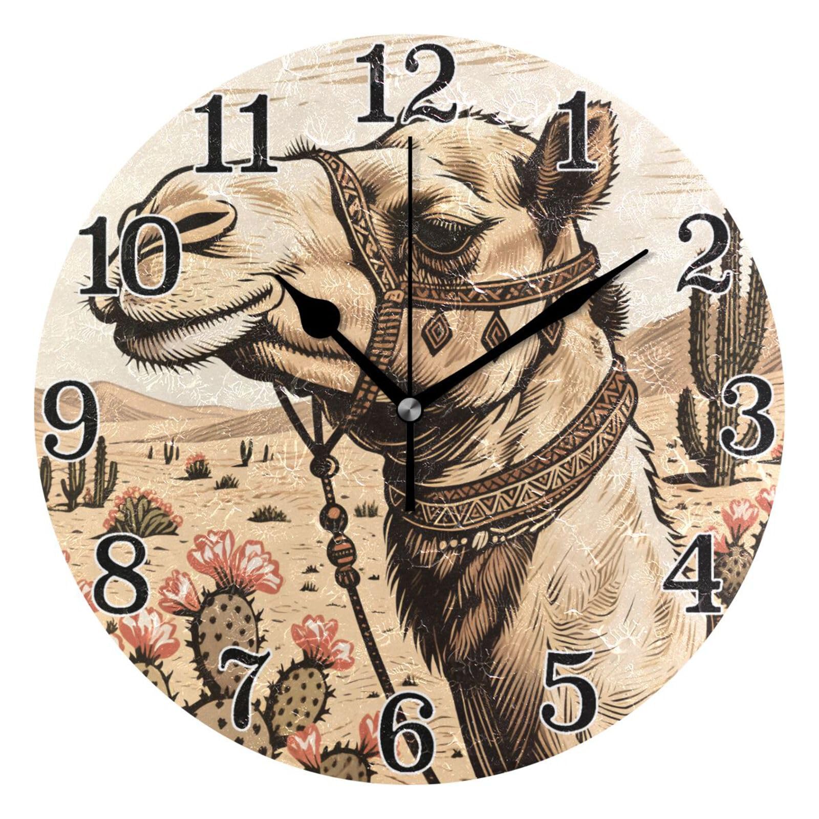 Horloge murale ronde bohème camel pour une ambiance sereine