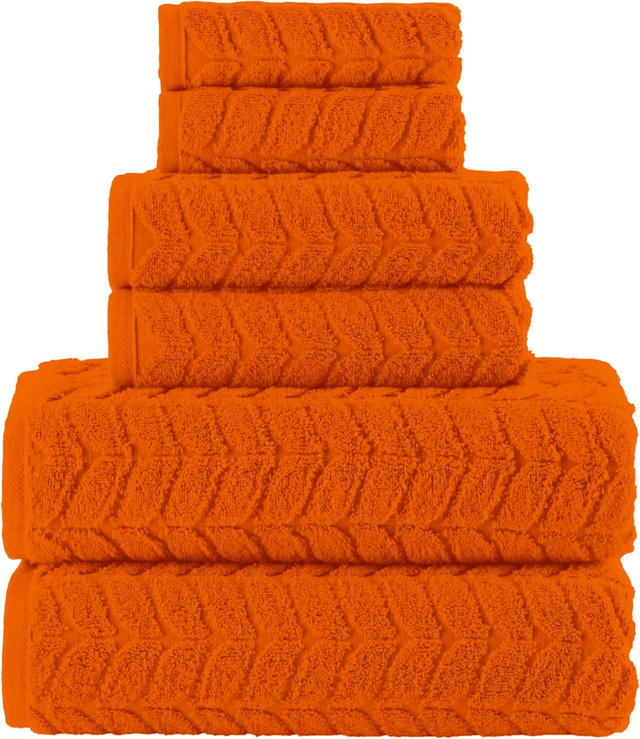 Elegant Comfort Luxury 6-Piece 100% Turkish Cotton Jacquard Braided Textured Premium Hotel Quality Towel Set– Soft and Absorbent, Includes 2 Bath Towels, 2 Hand Towels and 2 Washcloths, Vibrant Orange