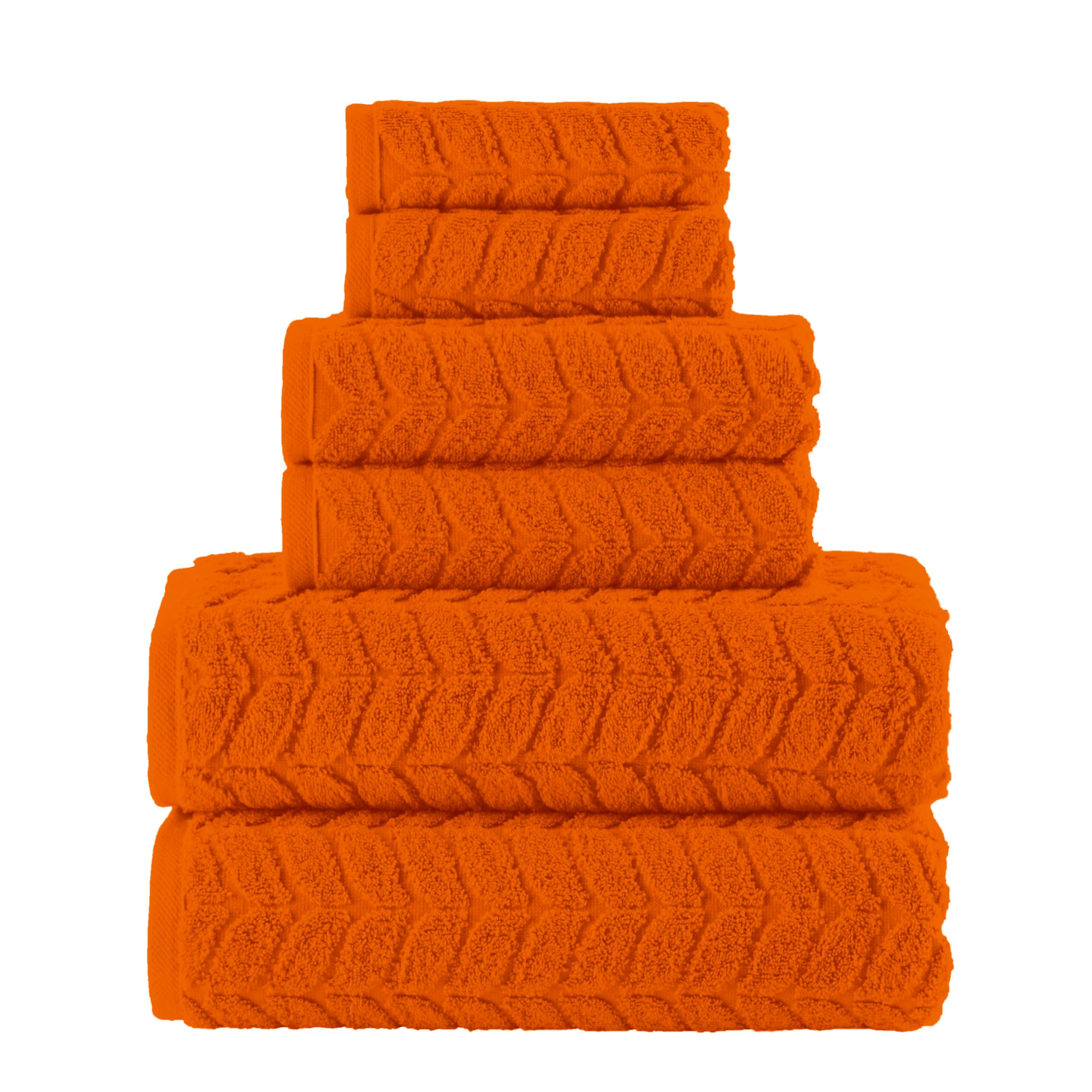 Elegant Comfort Luxury 6-Piece 100% Turkish Cotton Jacquard Braided Textured Premium Hotel Quality Towel Set– Soft and Absorbent, Includes 2 Bath Towels, 2 Hand Towels and 2 Washcloths, Vibrant Orange