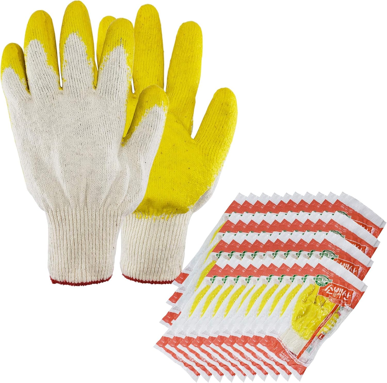 10Pairs String Knit Palm Yellow Latex Dipped Coated Gardening Gloves