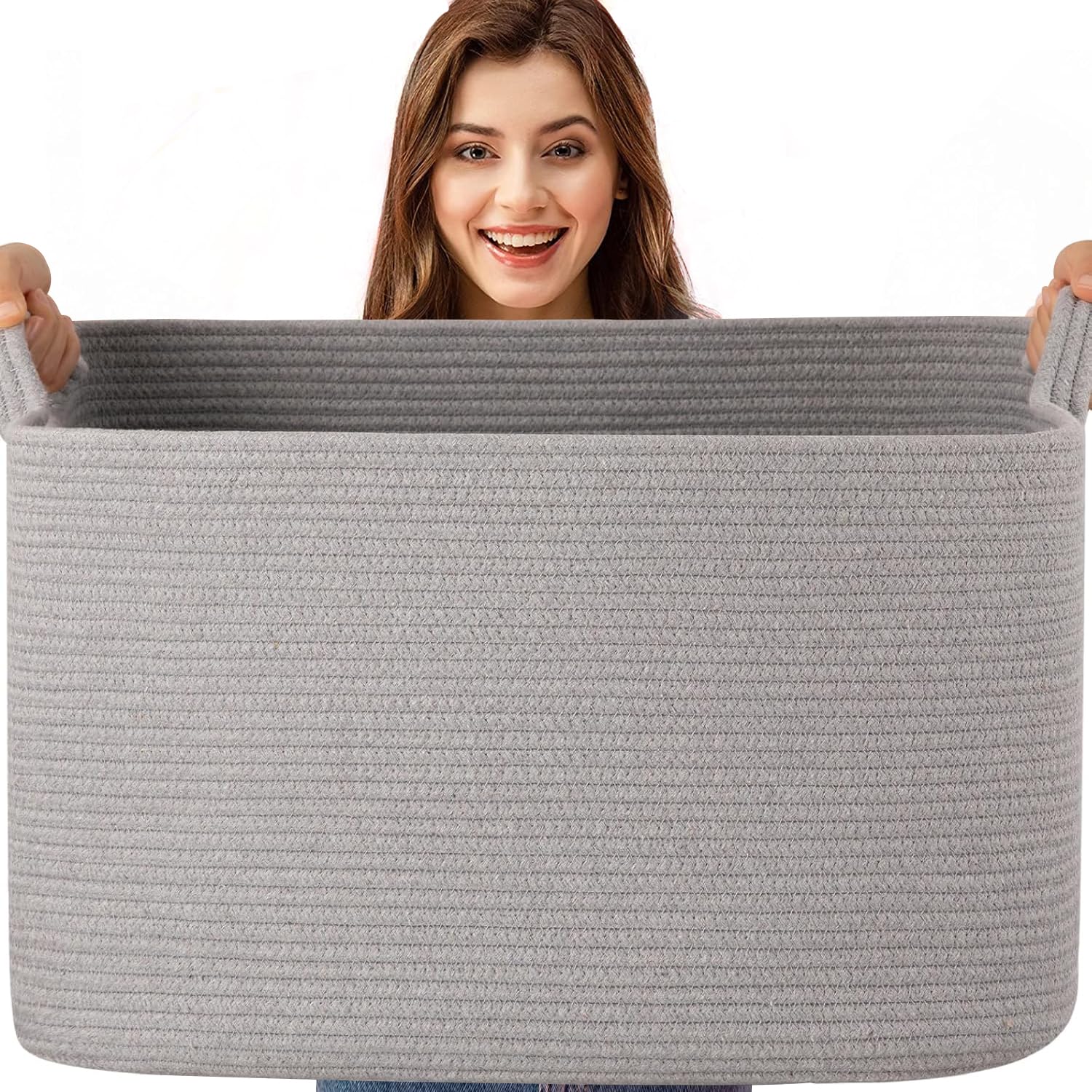 Esteopt Cesto portaoggetti extra large da 85 l, con manici, in tessuto resistente, pieghevole, organizer per giocattoli, coperte, vestiti stagionali, design salvaspazio pieghevole (60 x 40 x 35 cm