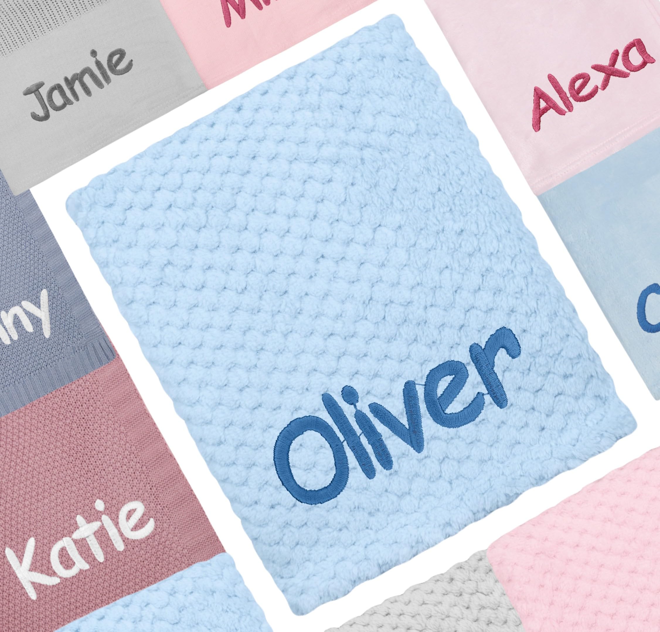 Gembroidery Personalised Baby Blanket Soft Premium Quality Wrap Newborn Waffle Swaddle Blanket Gift For Baby Boy Girl Baby Shower (Light Blue Waffle)