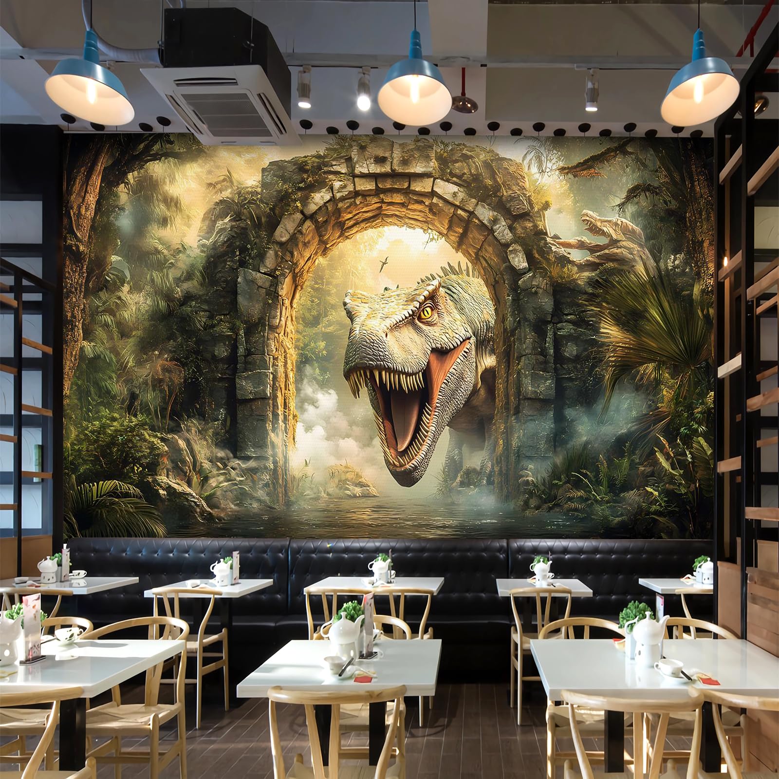 Papel Pintado 3D Dinosaurio Papel Tapiz Fotomural 350x256cm Selva Animales Papel Pintado Panorámico no Tejido Formato Grande Decoración Mural para Salón Dormitorio Oficina 3U18