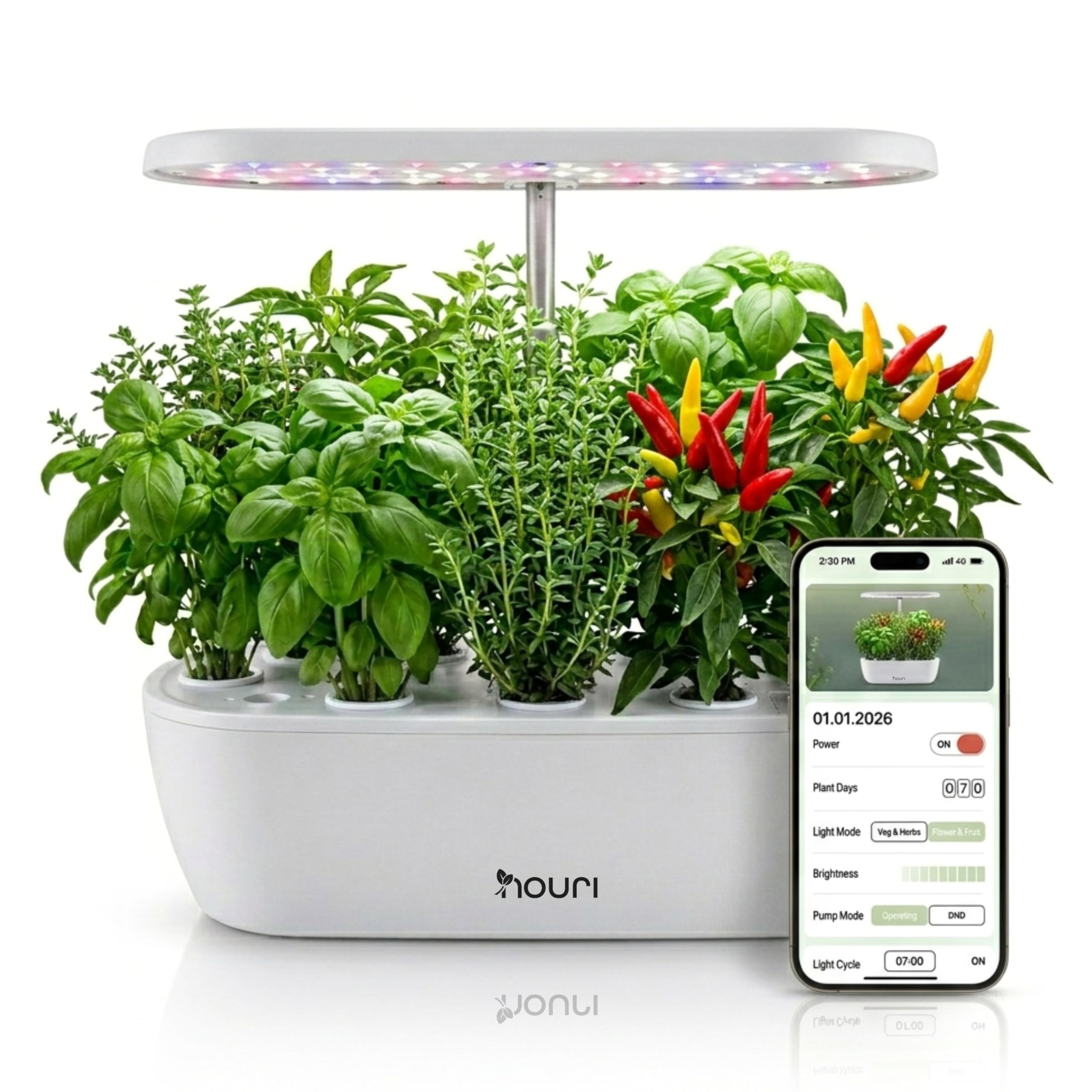 Nouri Hydroponics Growing System, 12 pod APP Smart Indoor Herb Garden Kit with LED Grow Lights, Hydroponic Herb Garden Indoor for Plant Lovers, Gardeners, Kitchen, Basil Seeds Included