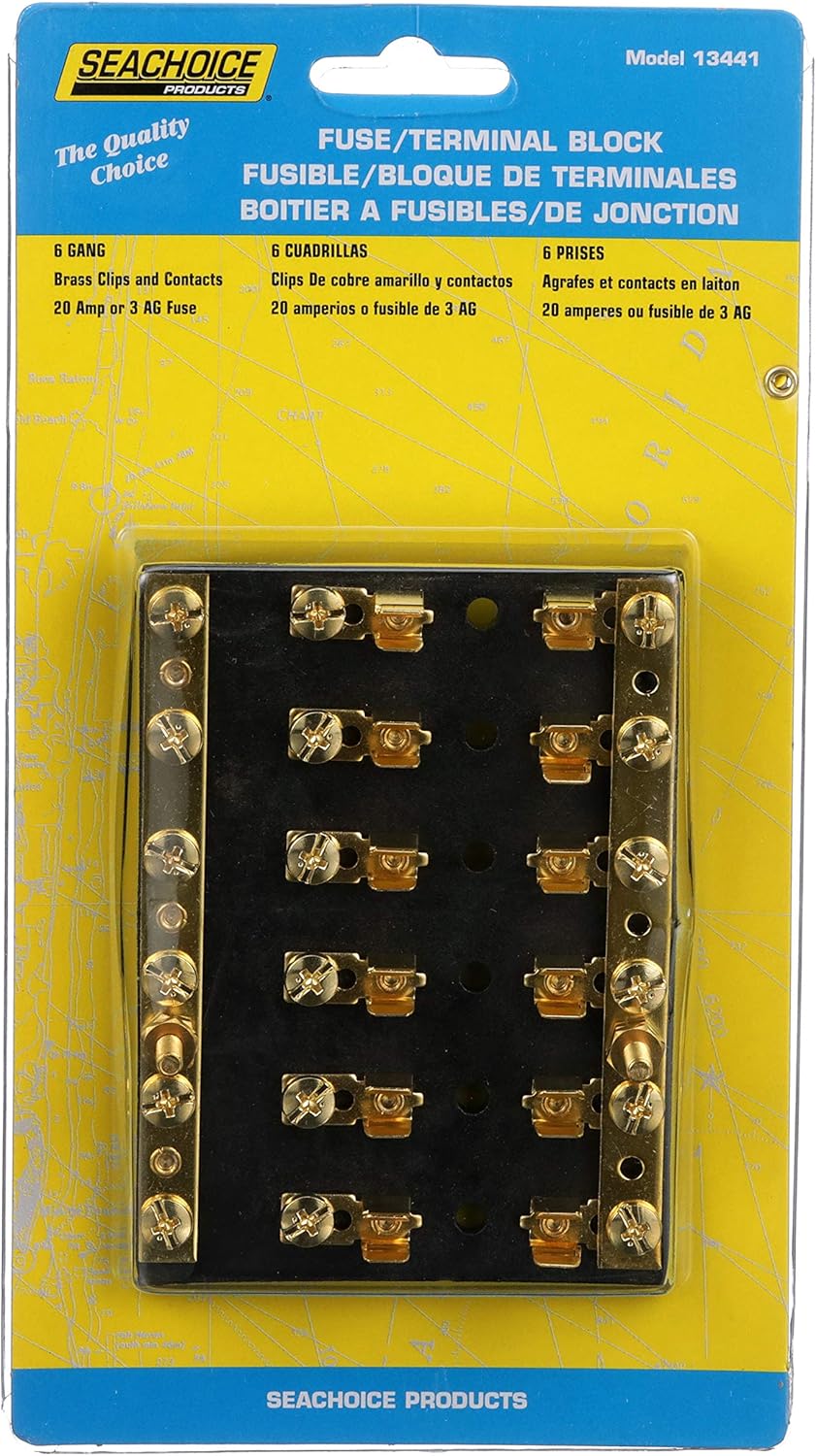 Seachoice 6-Gang Fuse and Terminal Block, Brass Clips and Contacts, SFE 20 Amp of 3AG Fuse