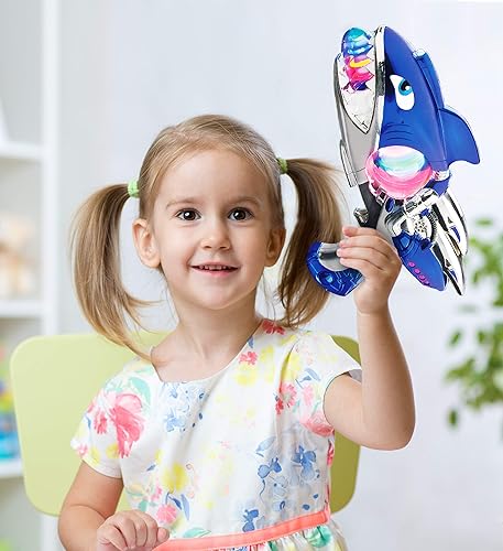 Miniatura 7 de Mozlly Super Spinner - Luces intermitentes y sonidos de tiburón azul, 11.5 pulgadas con vibraciones, baterías FX incluidas, disfraz de alienígena,