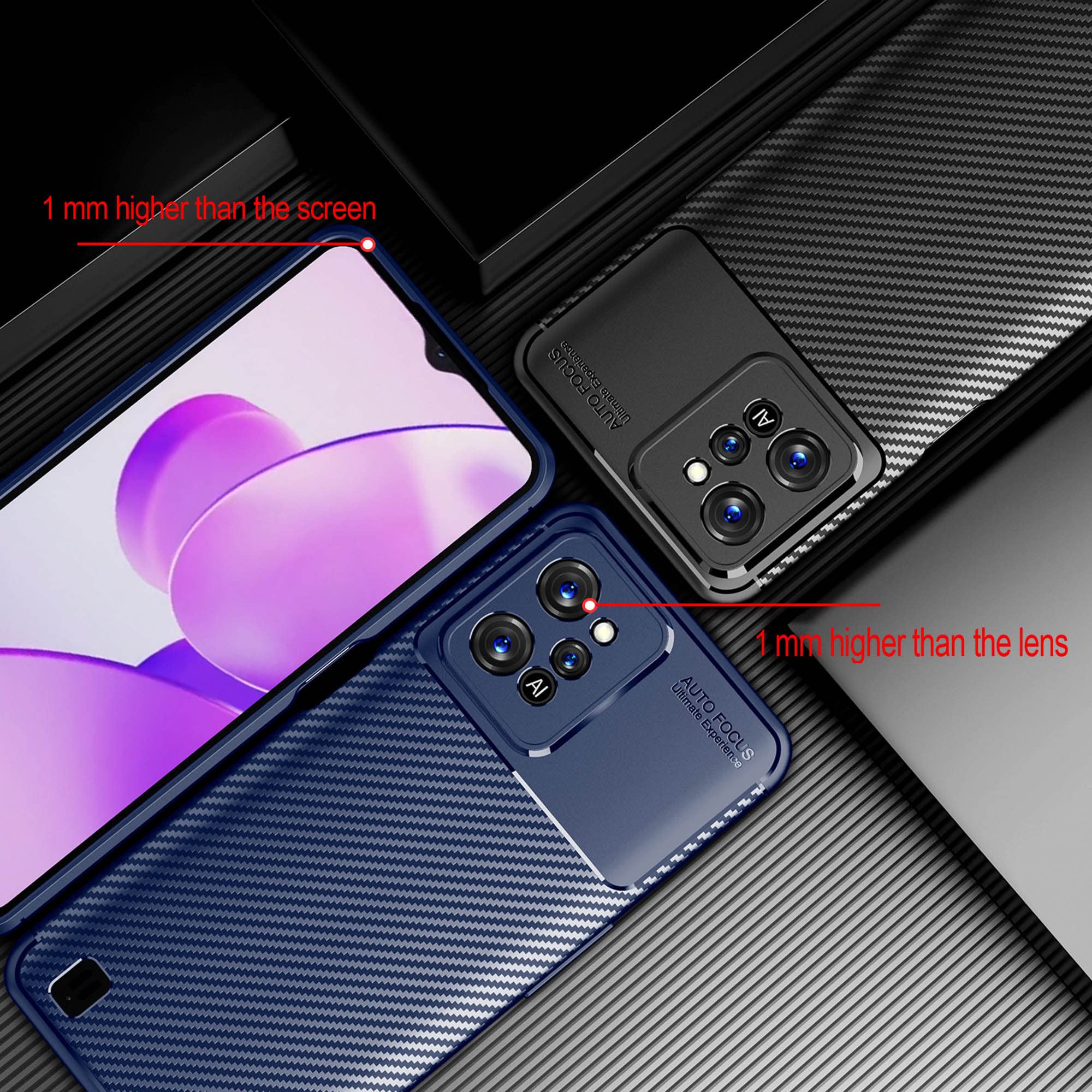 Custodia Per Realme C31 Con Fibra Di Carbonio + Vetro Temperato Incluso