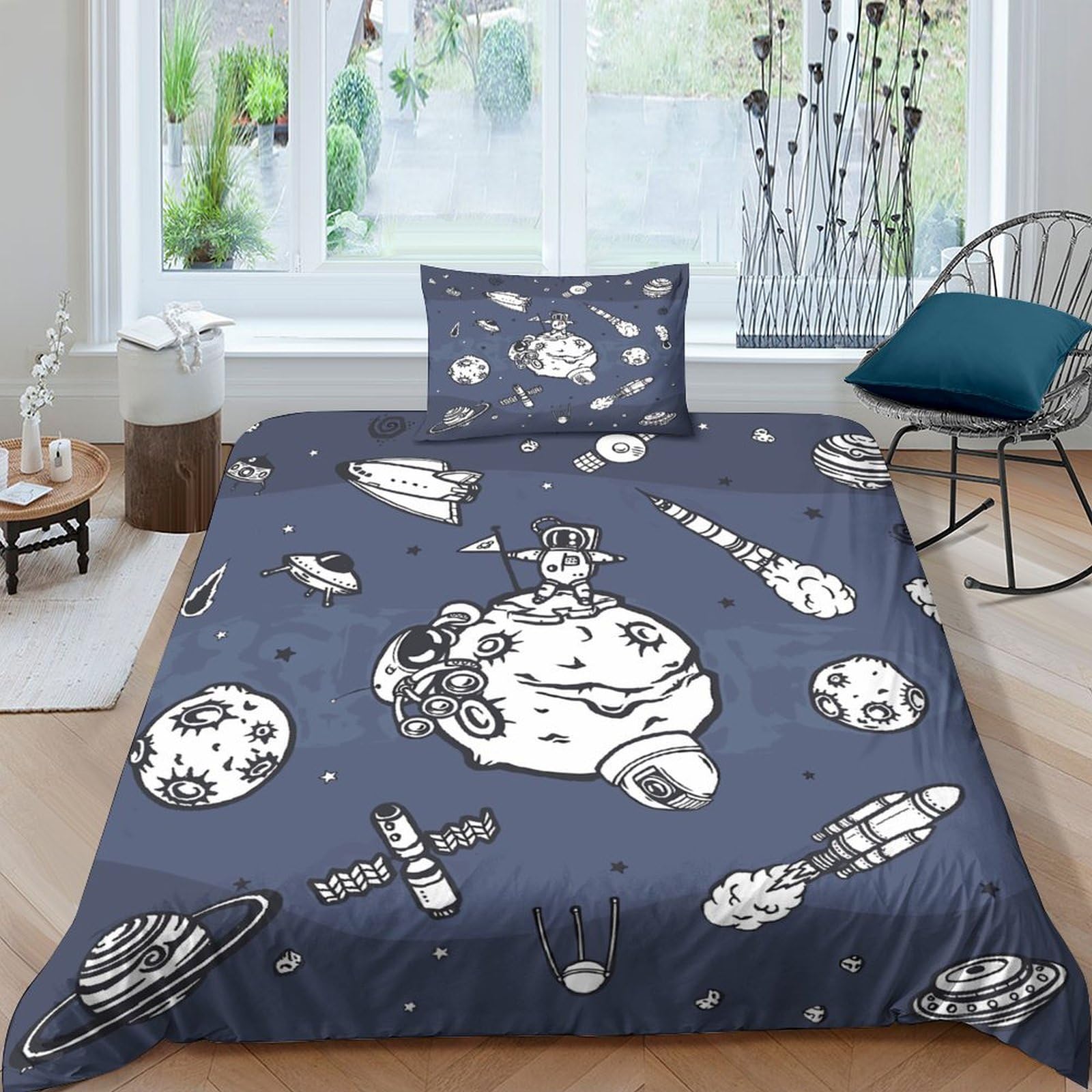 Housse de couette 3D espace en microfibre premium avec taies d'oreiller à fermeture éclair