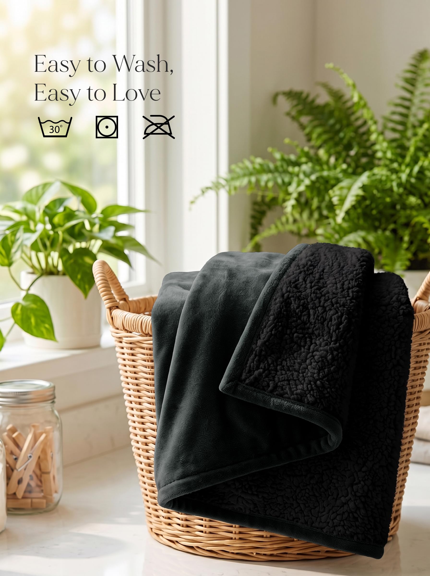 Utopia Bedding - Coperta Sherpa per letto singolo, colore nero, 152 x 203 cm, in morbido pile felpato, reversibile, invernale, per letto, divano, campeggio e viaggi