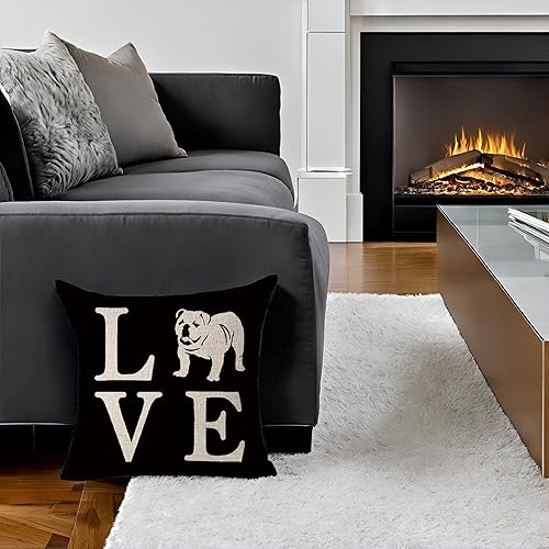Miniatura 3 de FELENIW Funda de cojín para mascotas diseño de bulldog inglés Love People Friend Throw funda de cojín de algodón y lino material decorativo cuadrado