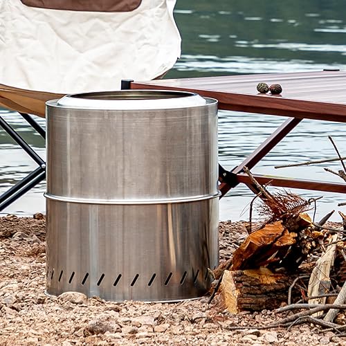 Miniatura 3 de Fogata de acero inoxidable de 15.3 pulgadas sin humo con bolsa de transporte, hoguera portátil sin humo para exteriores, fogata de leña para