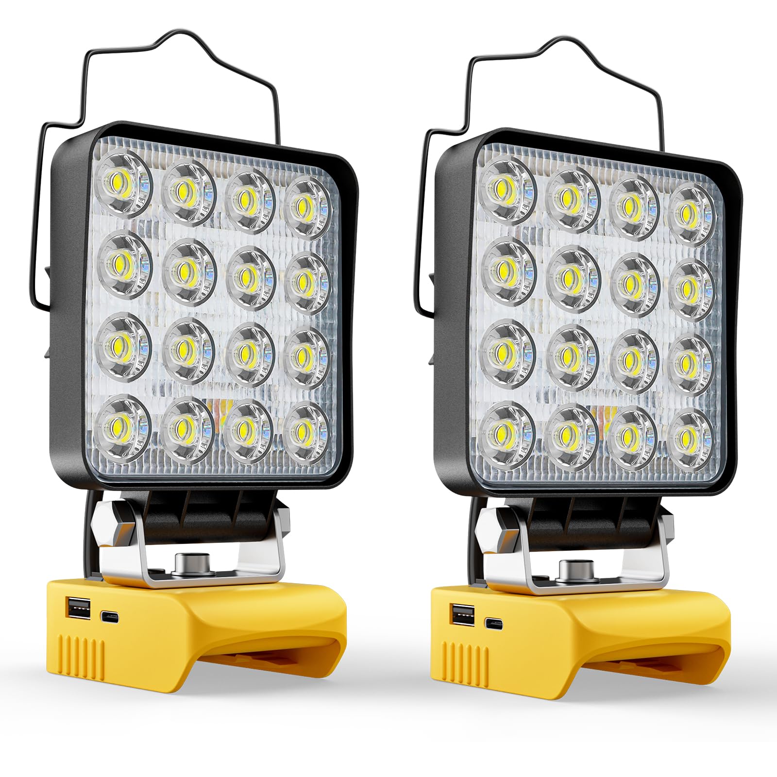 LIVOWALNY 2PCS LED Work Light Compatible with Dewalt 20V Max Battery, 70W 7000LM Battery Light 20V Cordless Tools, Portable Flood Flashlight with USB A & USB C Output Port, Low Voltage Protection