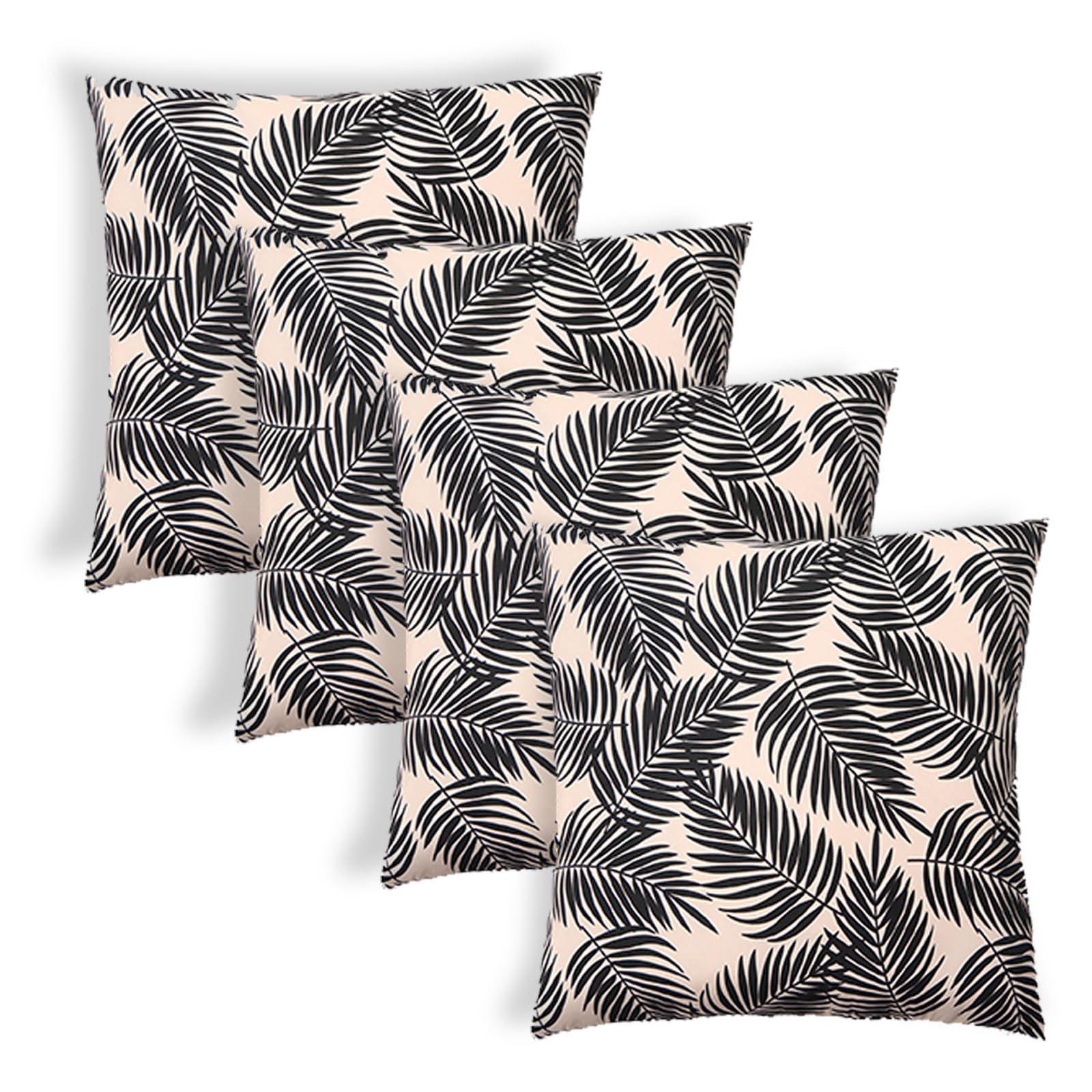 OHS Outdoor Cushion Covers 45 x 45 Leaf Print, Water Resistant Outdoor Cushions 4 Pack Super Soft Comfy Decorative Throw Pillows For Garden Sofa Bench, Monochrome