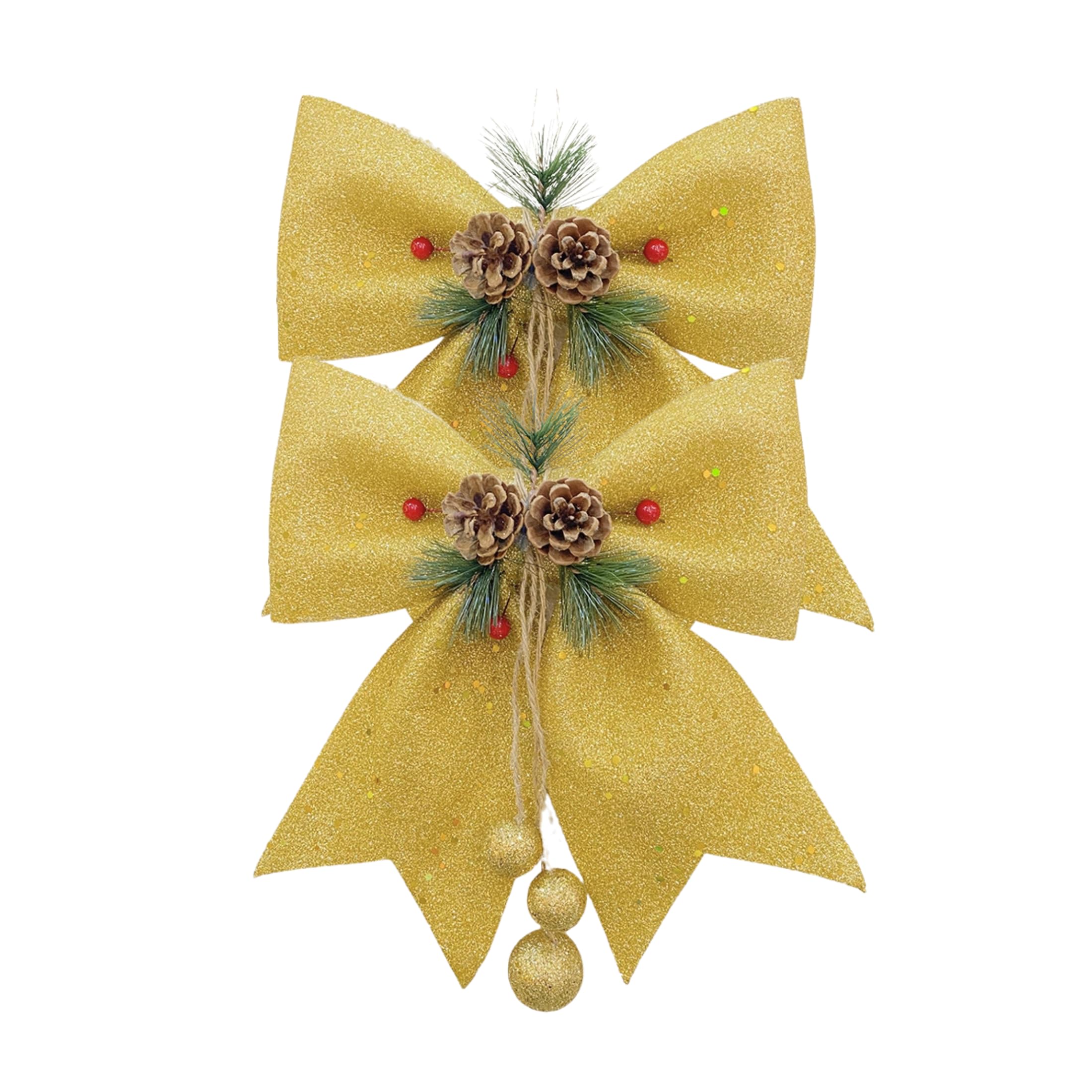 Large Red Bow*2PCS, Large Christmas Bow, 30 * 25Cm Red Tree Topper, Christmas Tree/Wreath/Lamppost/Porch/Window/Mall Decoration Golden