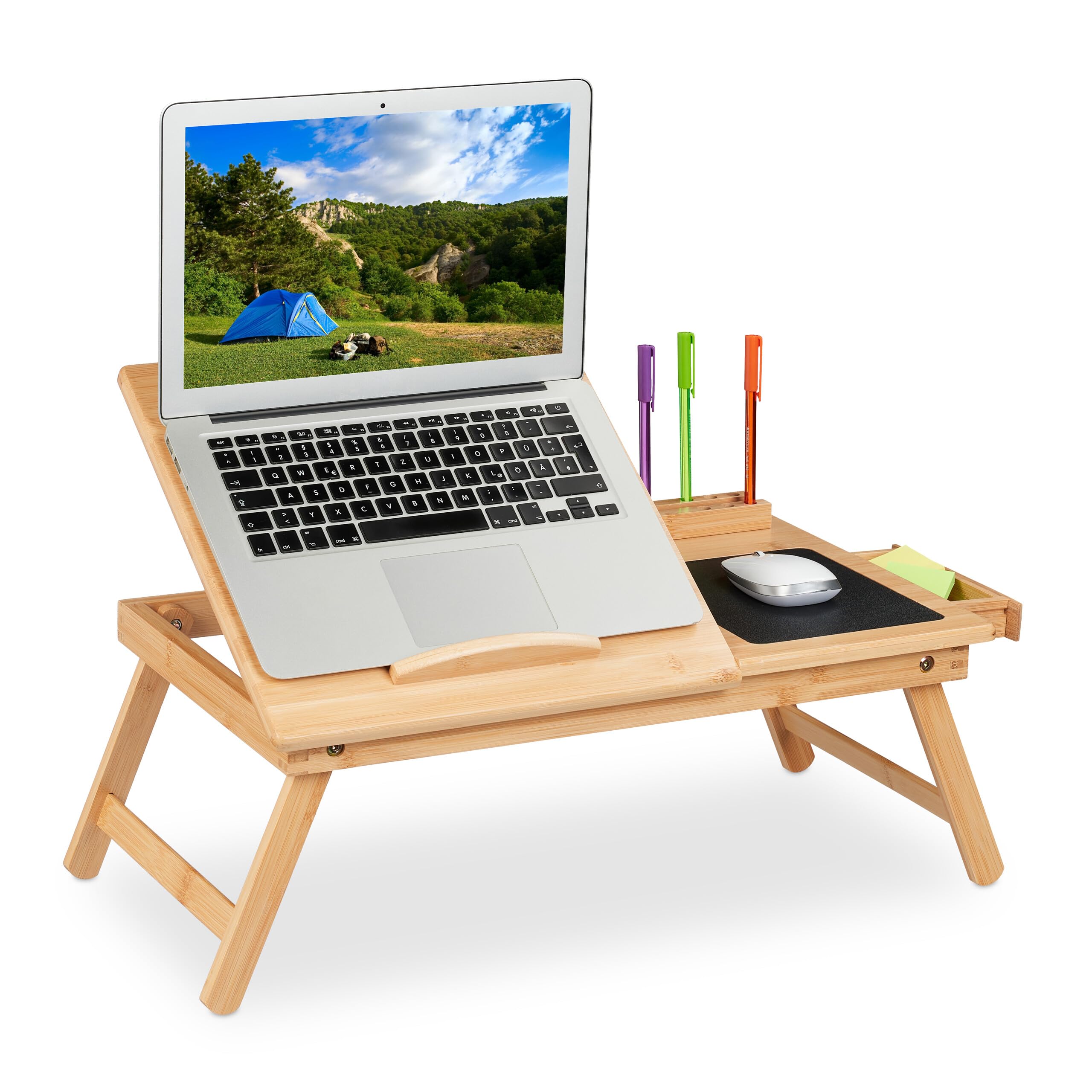 Table Pliante Pour Lit En Bambou - Plateau Inclinable Avec Tiroir - Idéale Pour Ordinateur, Petit-déjeuner Ou Lecture