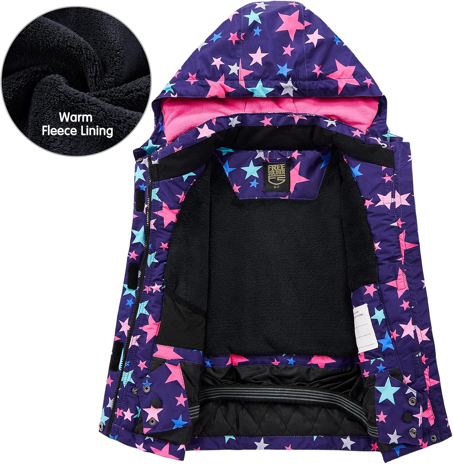 FREE SOLDIER Boys Girls Waterproof Ski Jacket Fleece Lined Warm Winter Snow Coat Kids Winter Jacket with Detachable Hood : Clothing, Shoes & Jewelry