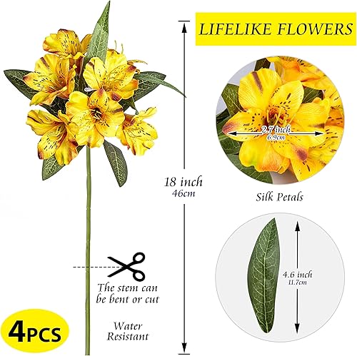 Miniatura 9 de Amaryllis - Ramo de flores artificiales de 18 pulgadas de largo, pétalos de seda, hojas verdes sintéticas, decoración de boda, manualidades, centro