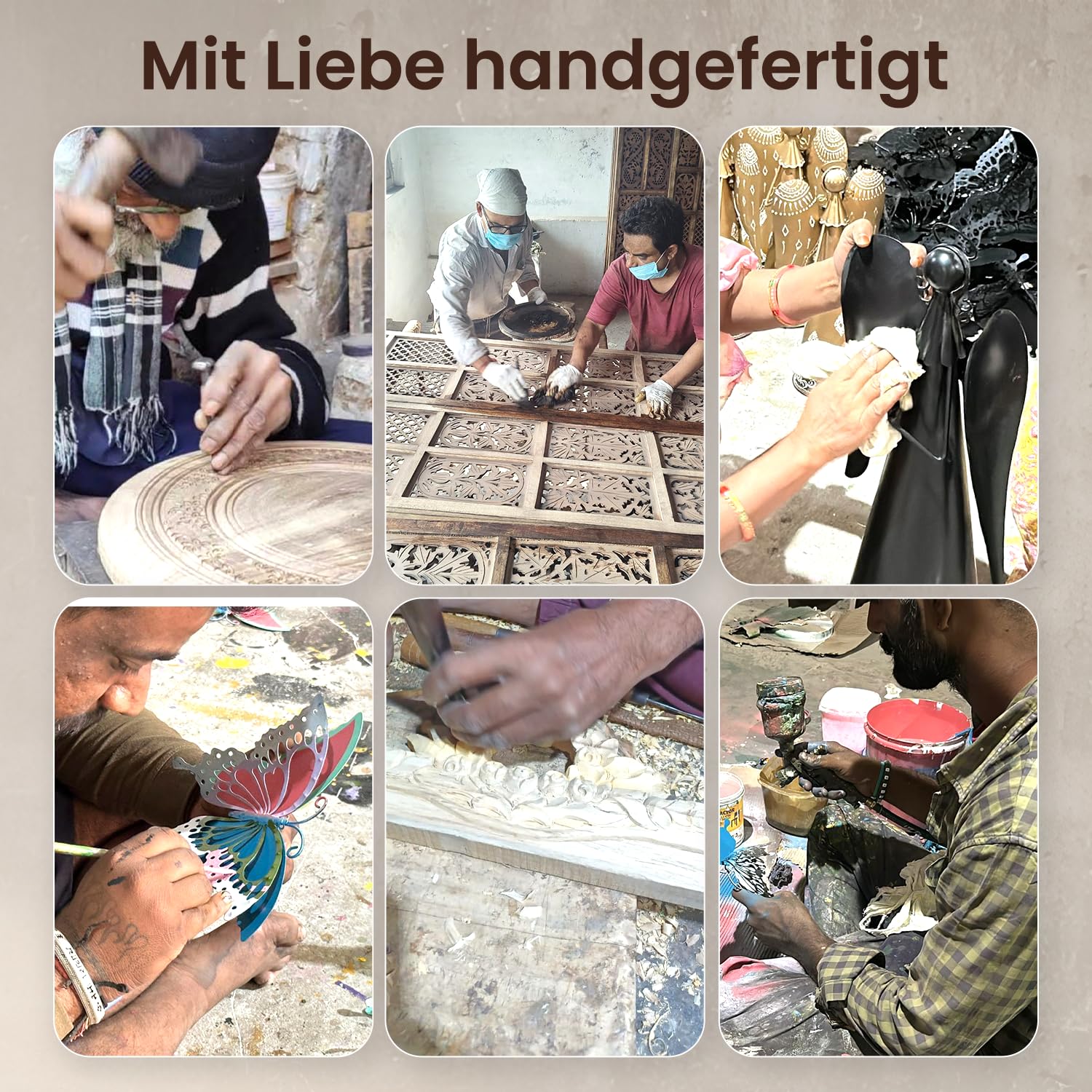 iAnanas vormontiert einsatzbereit Orientalischer Beistelltisch | Indische Deko Möbel, Massivholz, Handarbeit – Bunter Elefant Tisch im Boho & Vintage Stil (41 × 29 × 30 cm)