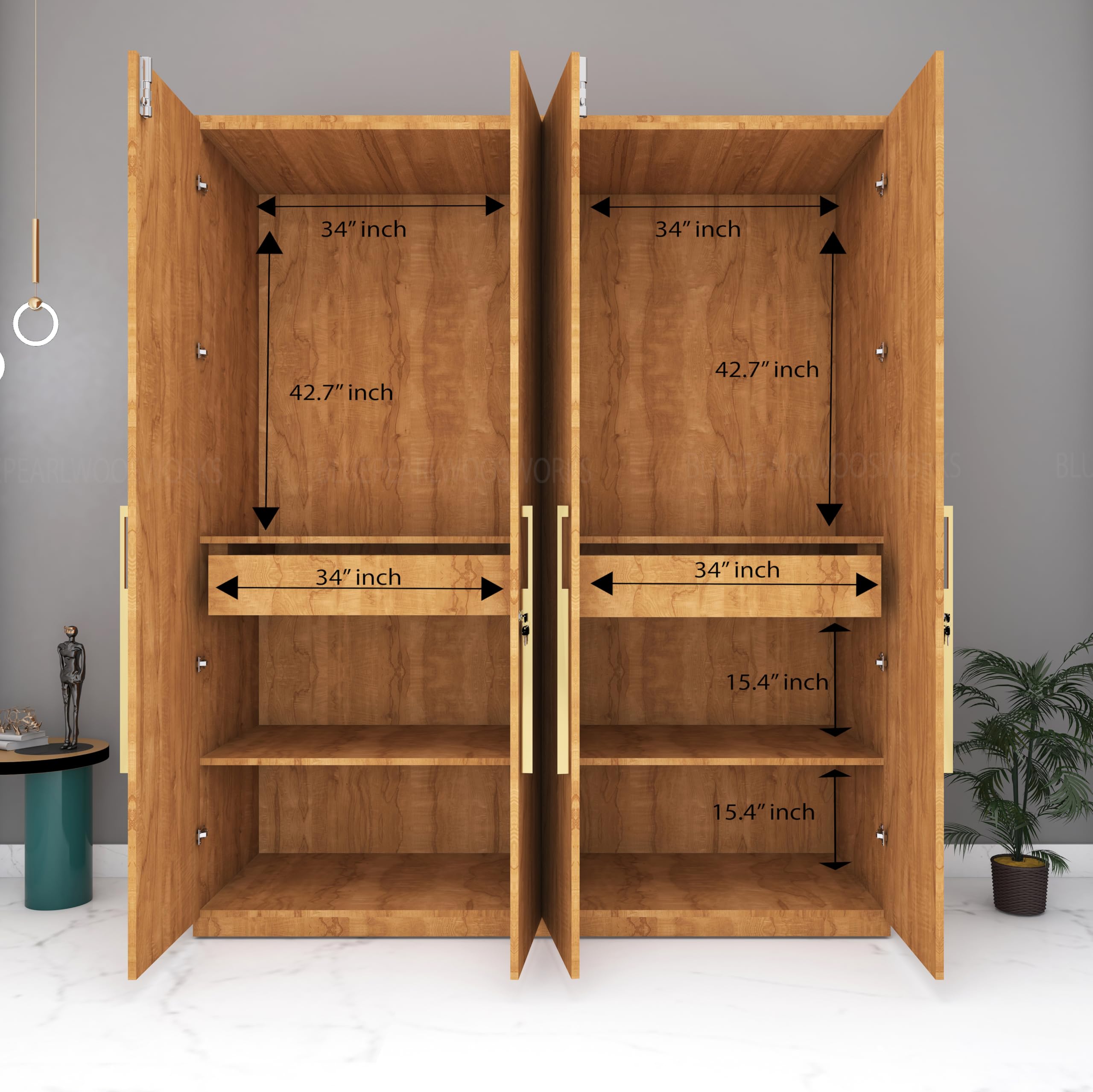 Blue Pearl Wooden Wardrobe for Clothes, 4 Drawers, Adjustable
