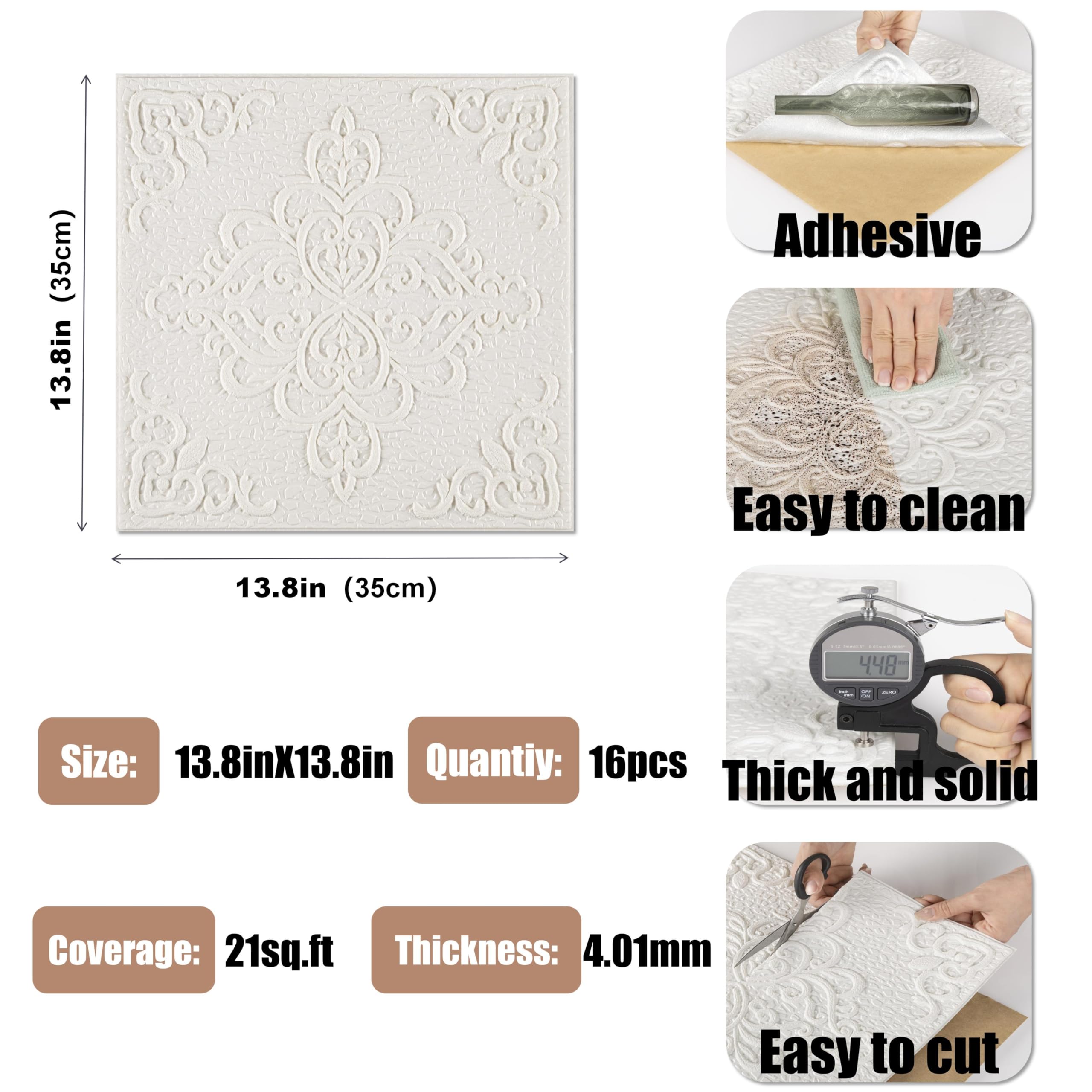 Alow Peel and Stick Ceiling Tile,Waterproof 3D Ceiling Tile,Self Adhesive for Kitchen,Dining Room,Bedroom(13.8in x 13.8in,16pcs)