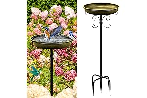 Daoeny 35"" Vintage Metal Bird Bath for Outdoor Garden, Antique Golden Finish